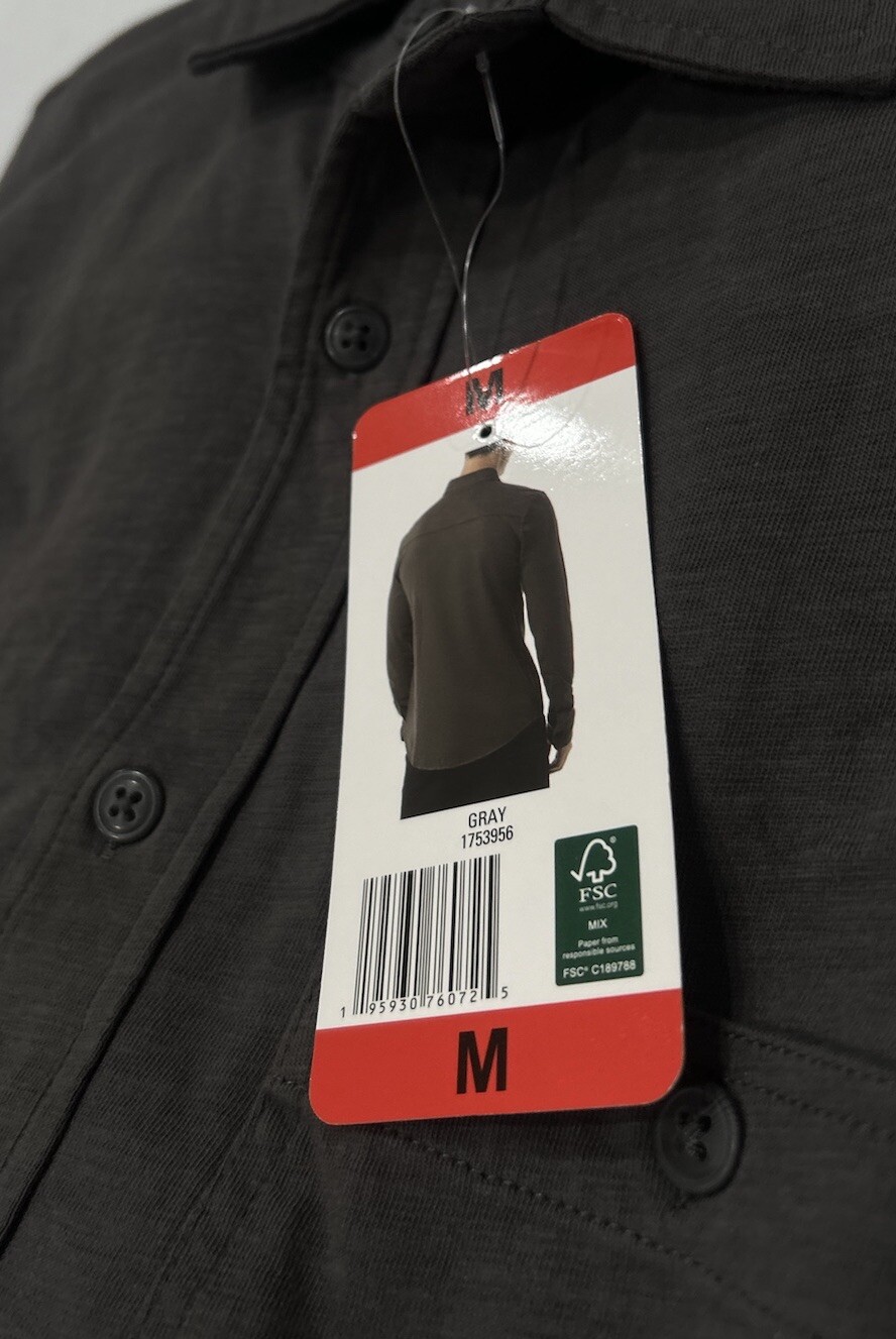32 Degrees Cool Men’s Long Sleeve Button-Up Shirt, Gray, Size M