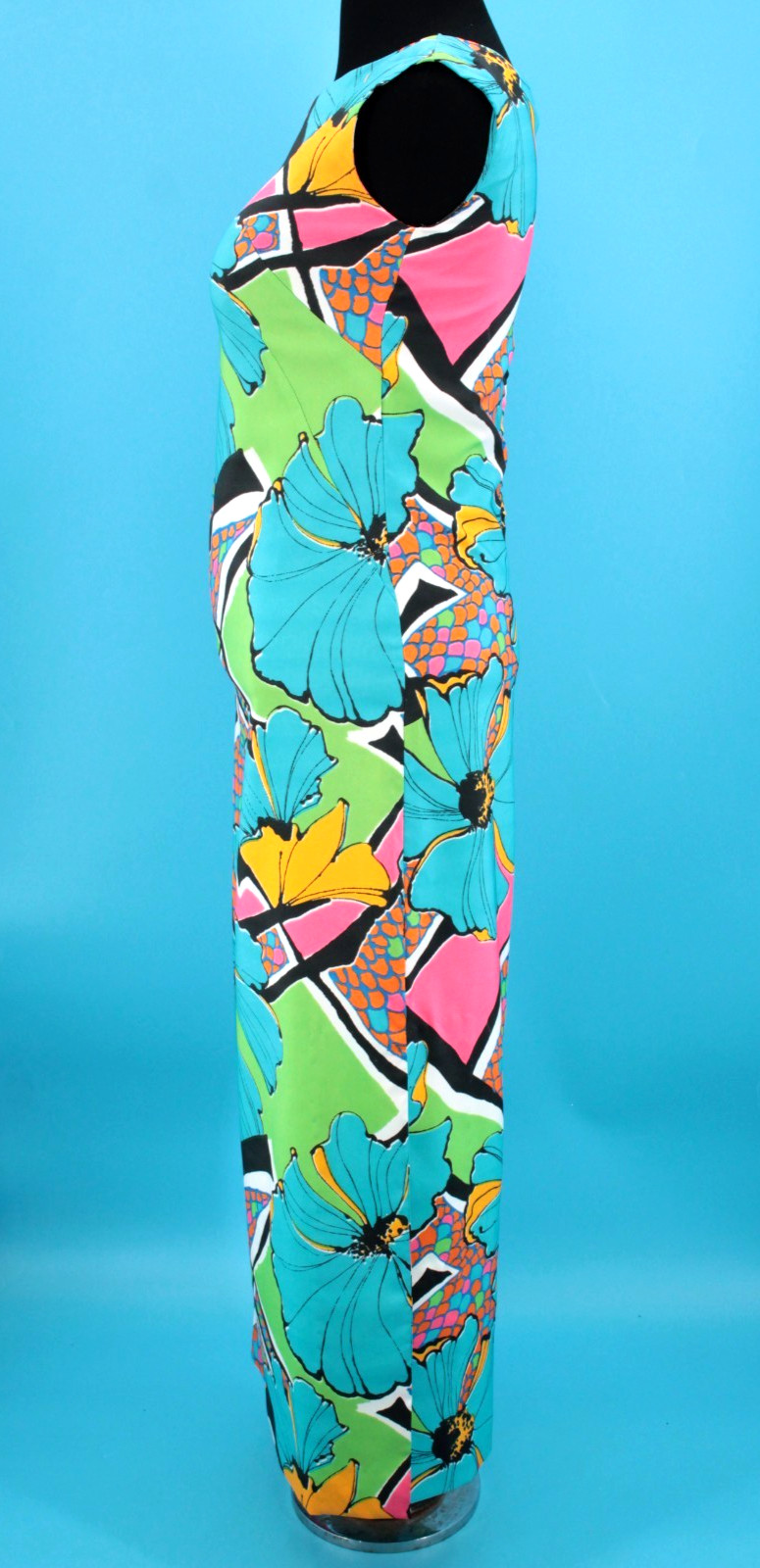 VTG Women’s 60s Colorful Psychedelic Floral & Fish Scale Sheath Dress Sz M 1960s