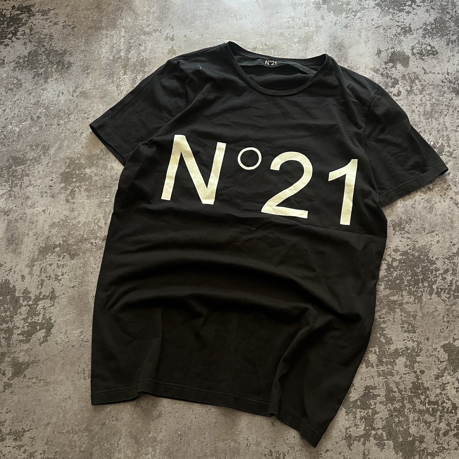 N21 Numero Ventuno Big Logo T-Shirt Black Mens Size M Made In Italy Cotton