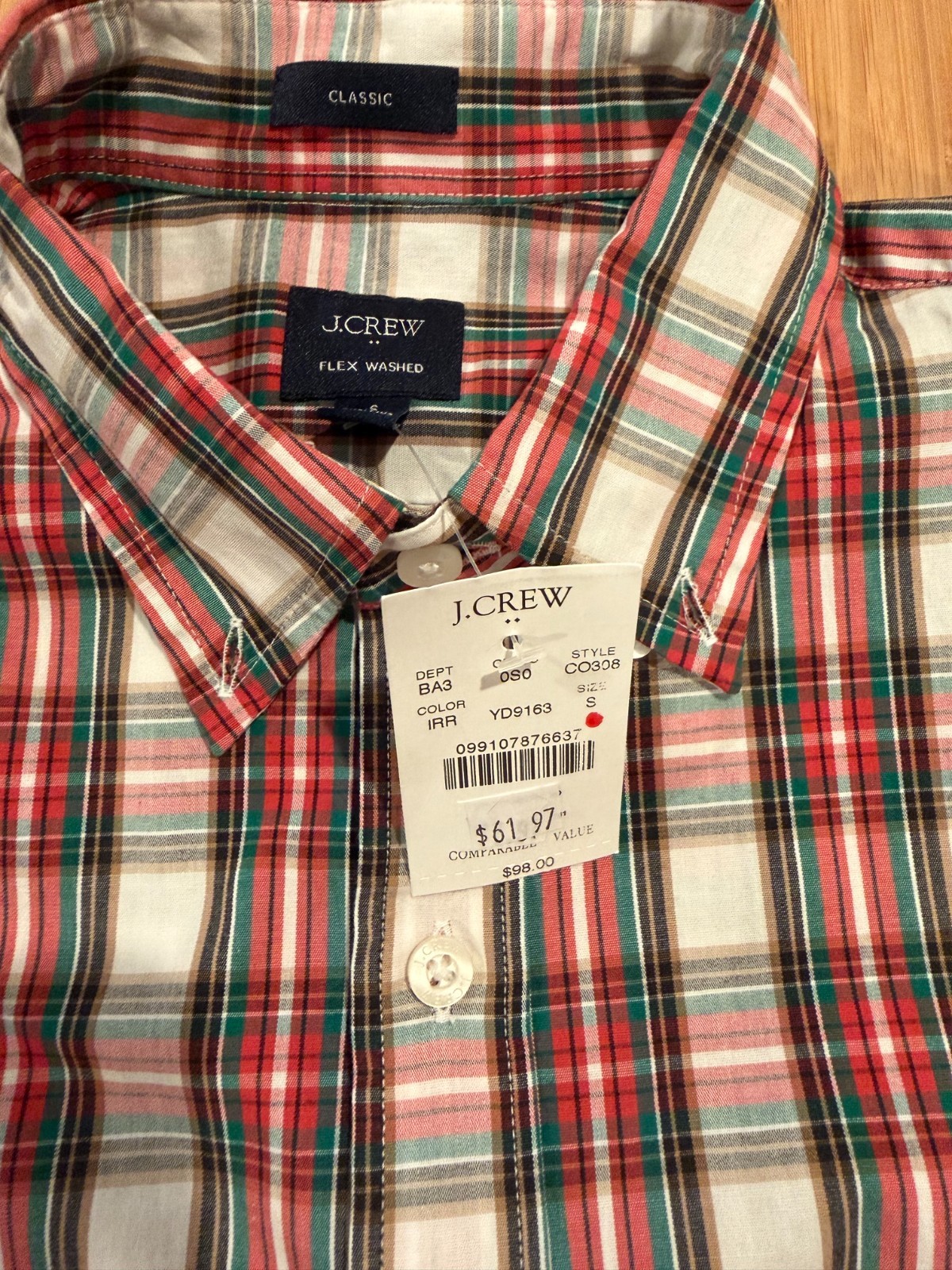 J.CREW Men’s Flex Washed Plaid Button-Down Shirt (98% Cotton/2% Elastane), Small