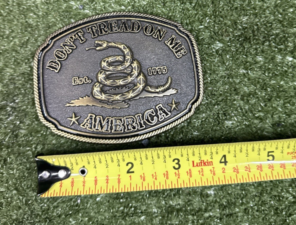 America Don’t Tread On Me Gadsden Flag Snake Belt Buckle Antique Bronze Tone