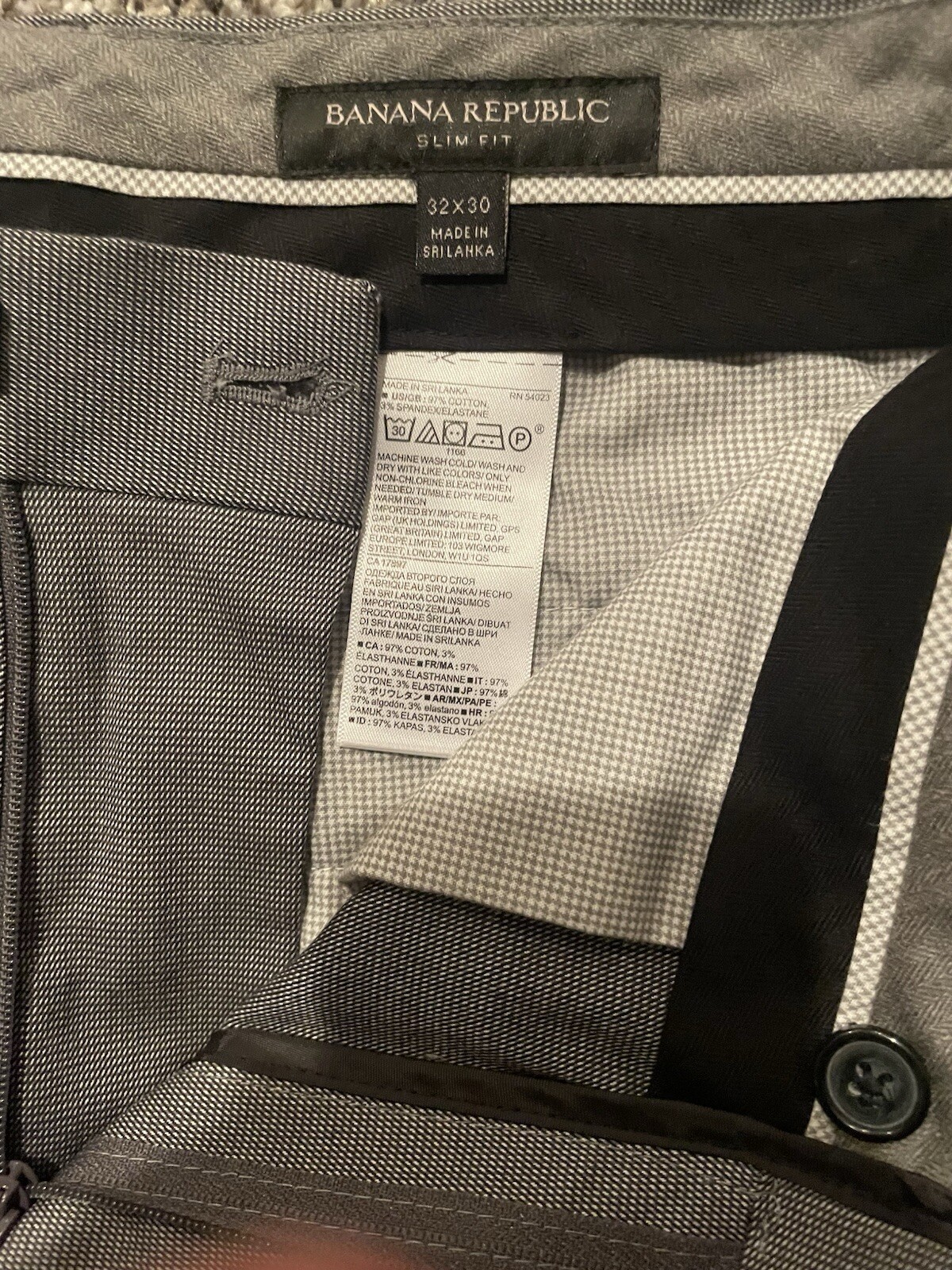 Banana Republic Men’s Dress Pants 32×30 Grey Slim Fit 97% Cotton / 3% Spandex
