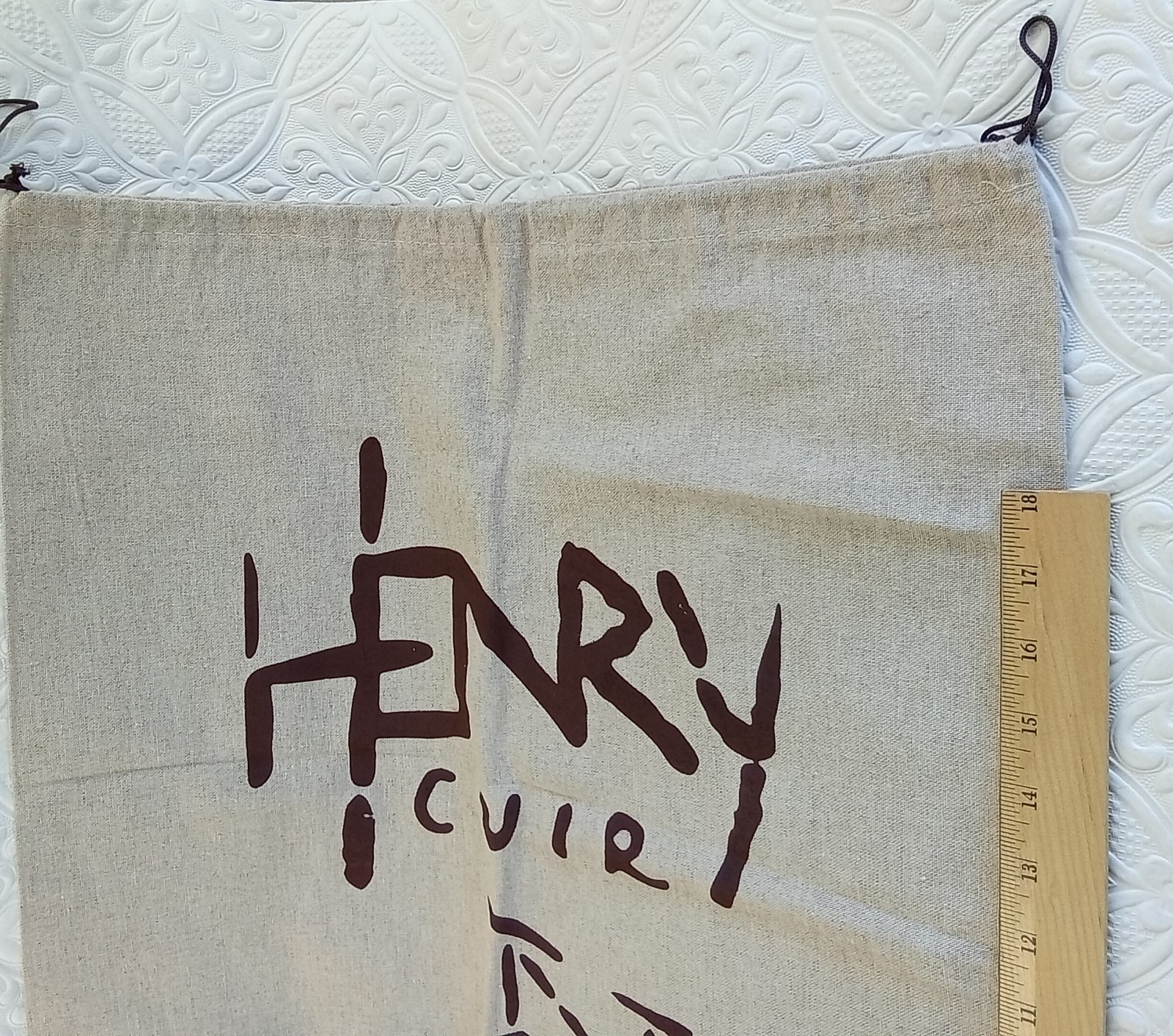 Henry Cuir Brand Printed Linen Dust Bag Only 23″h 19″w Draw String