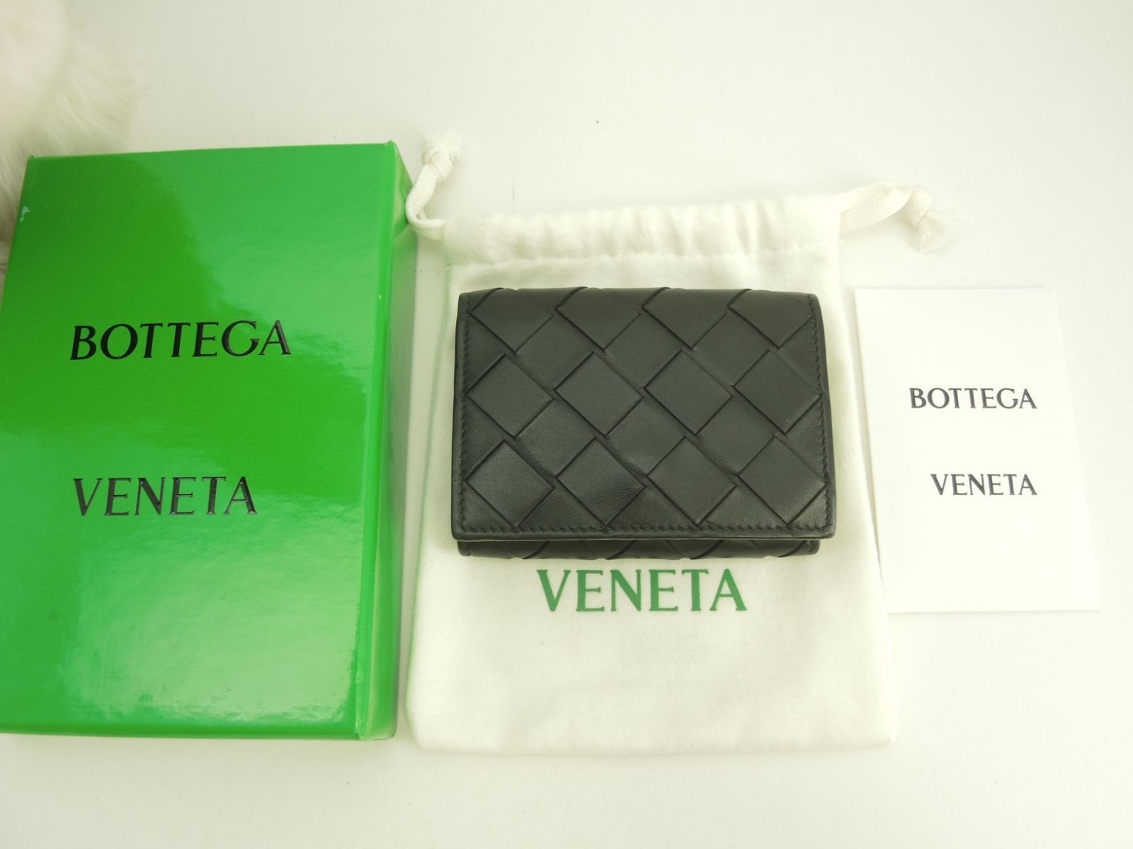 Bottega Veneta Mini Wallet Medium Intrecciato Leather Black Green 3.7*2.8*1.3in