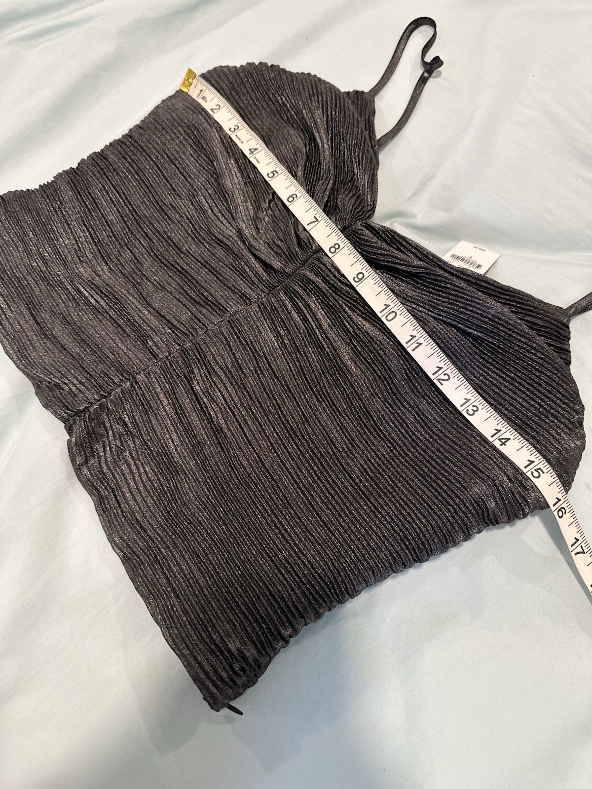 NWT Express Sz:S Pleated shimmer Metallic Bow Back Top Formal Cocktail Gray
