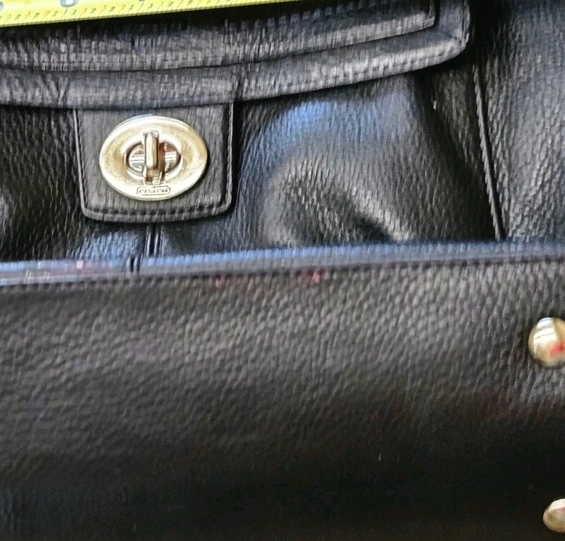 COACH Penelope Shoulder Bag Black Pebbled Leather F19264 Front Turn-Lock Tote