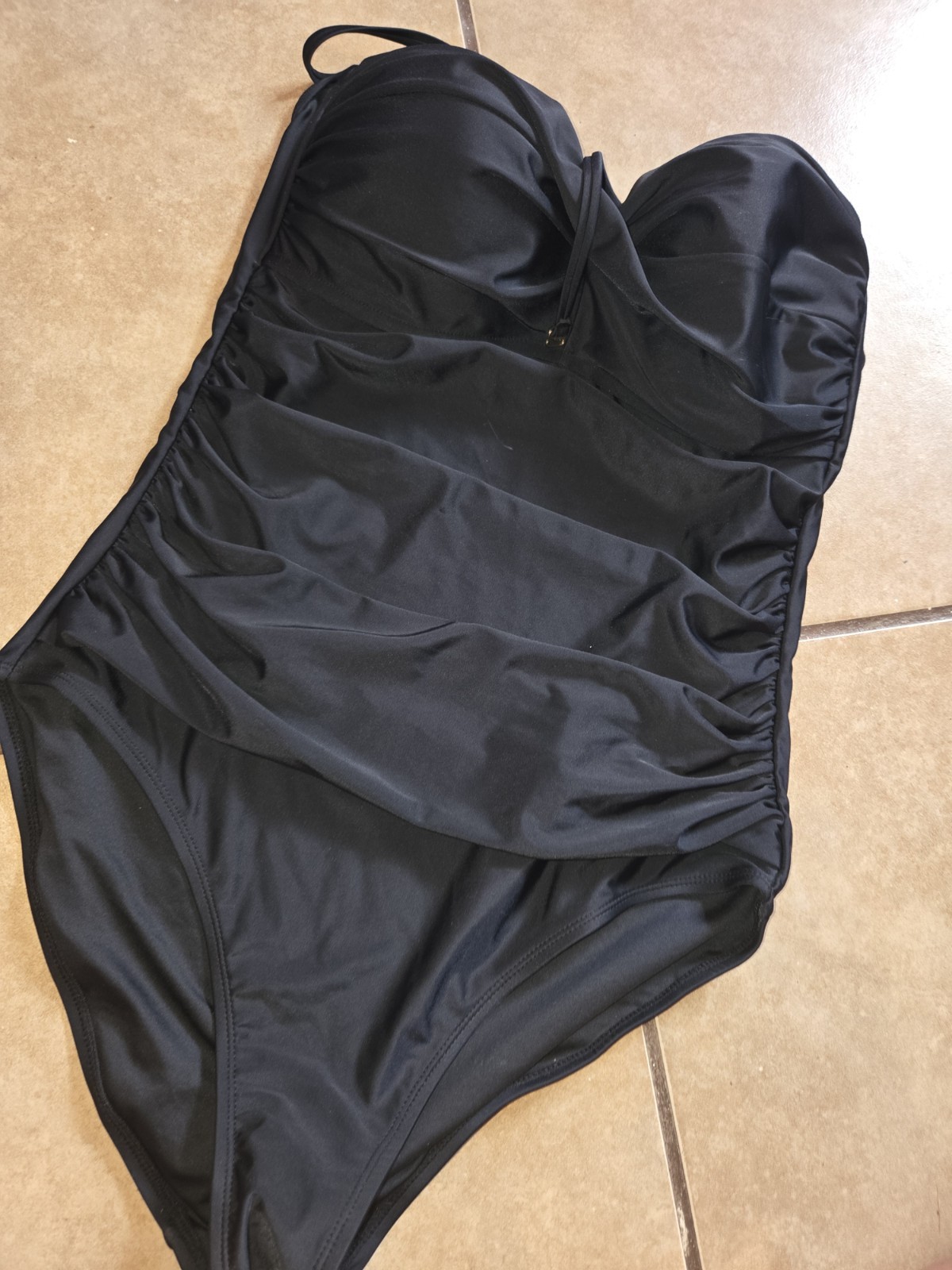 RELLECIGA Women’s Black One-Piece Swimsuit L C Cup Spaghetti Strap Solid