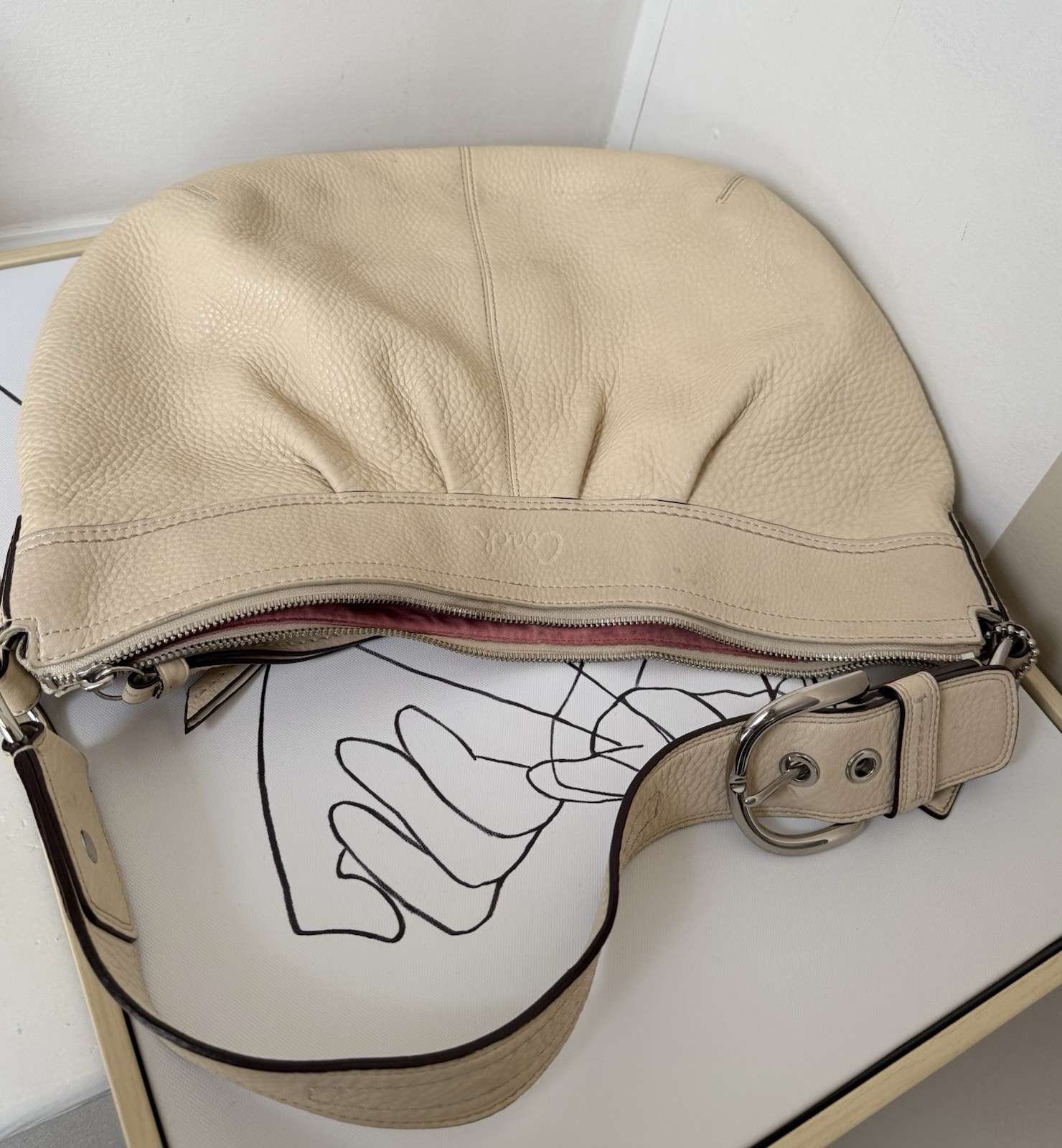Coach Cream Pebbled Leather Large Hobo Handbag B1077-F13731