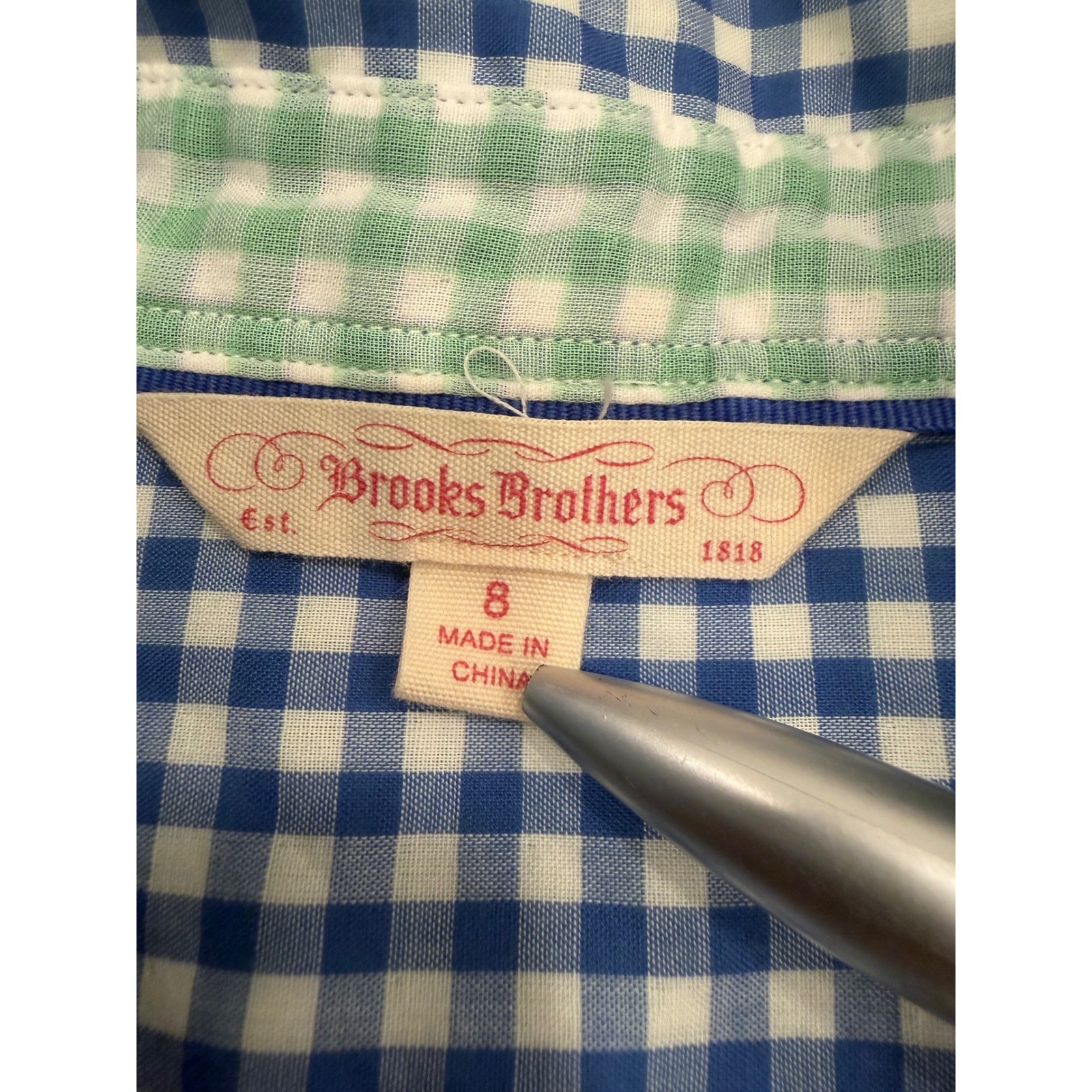 Brooks Brothers Button Down Shirt Womens 8 Blue Excellent Gingham Classic Preppy