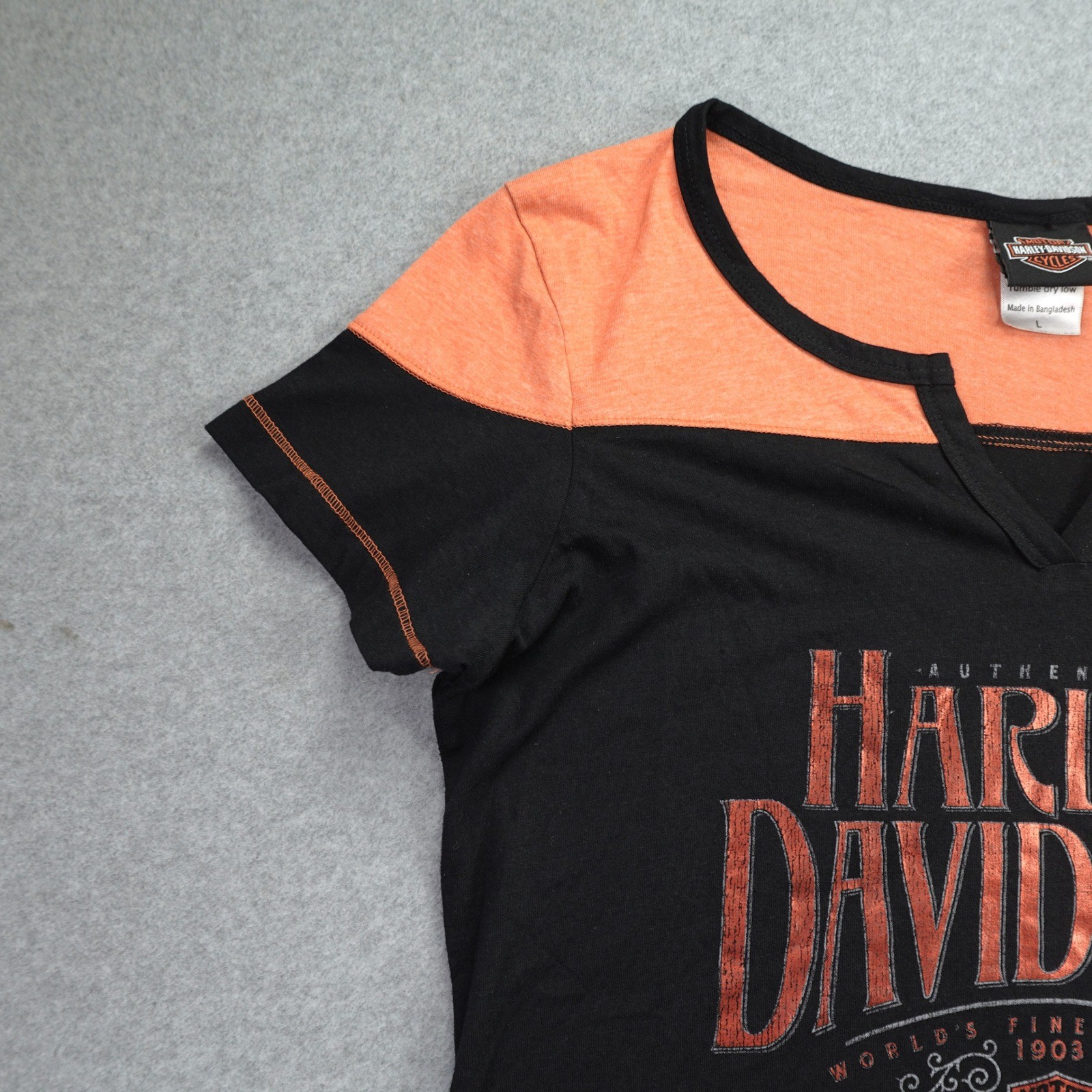 Harley Davidson T Shirt Womens Large Black Orange Biker Estampida Zapopan Mexico
