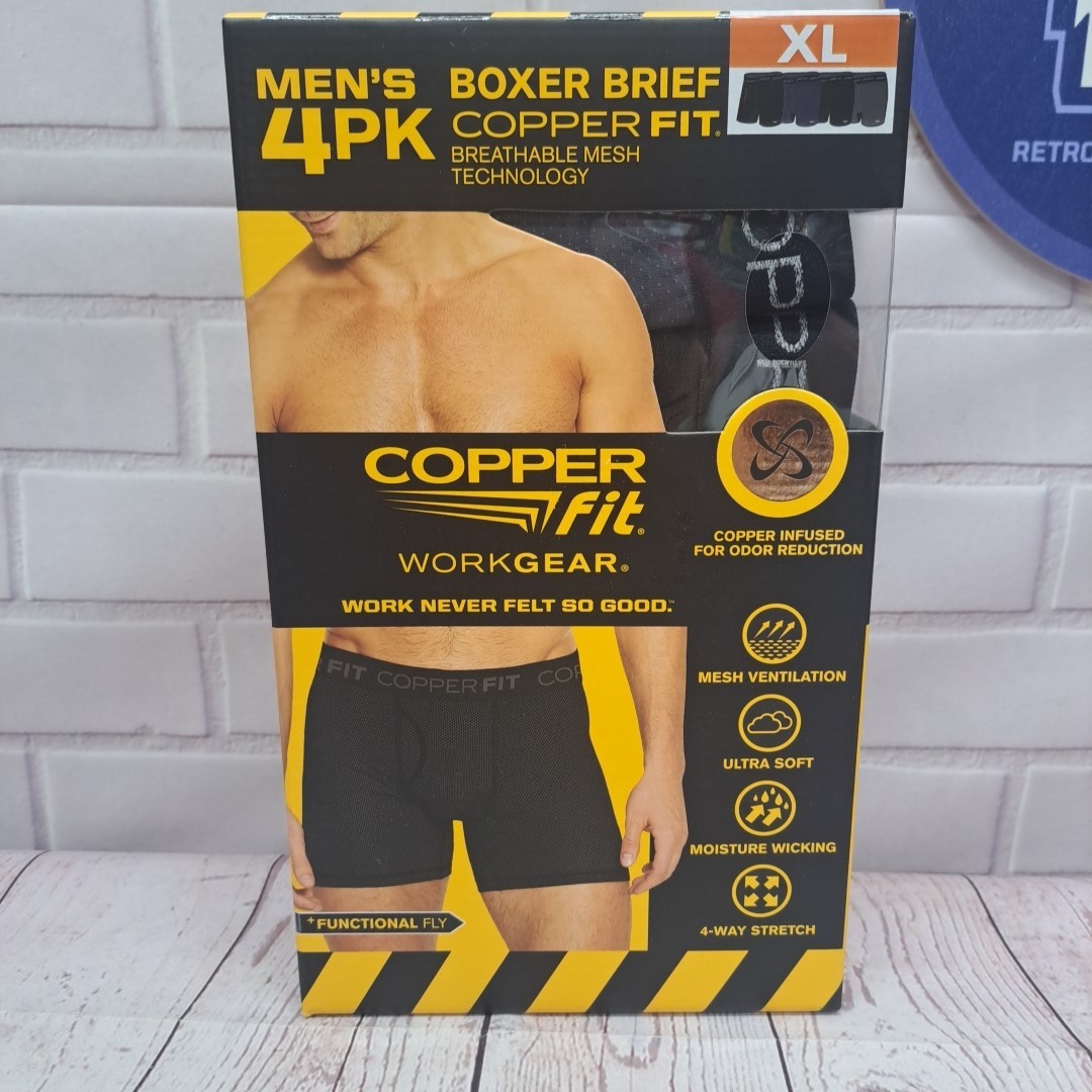 4PK Copper Fit Mens Performance Workgear Boxer Briefs XL 40-42 Copper Infused