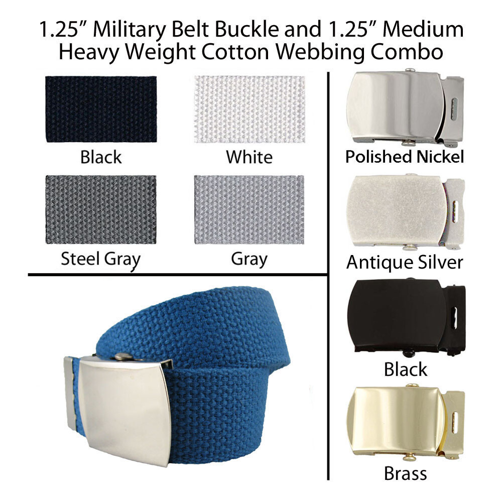 4 Canvas Military Web Belt 1.25″, 43 Colors, 6 Finishes & 12 Sizes to Pick From