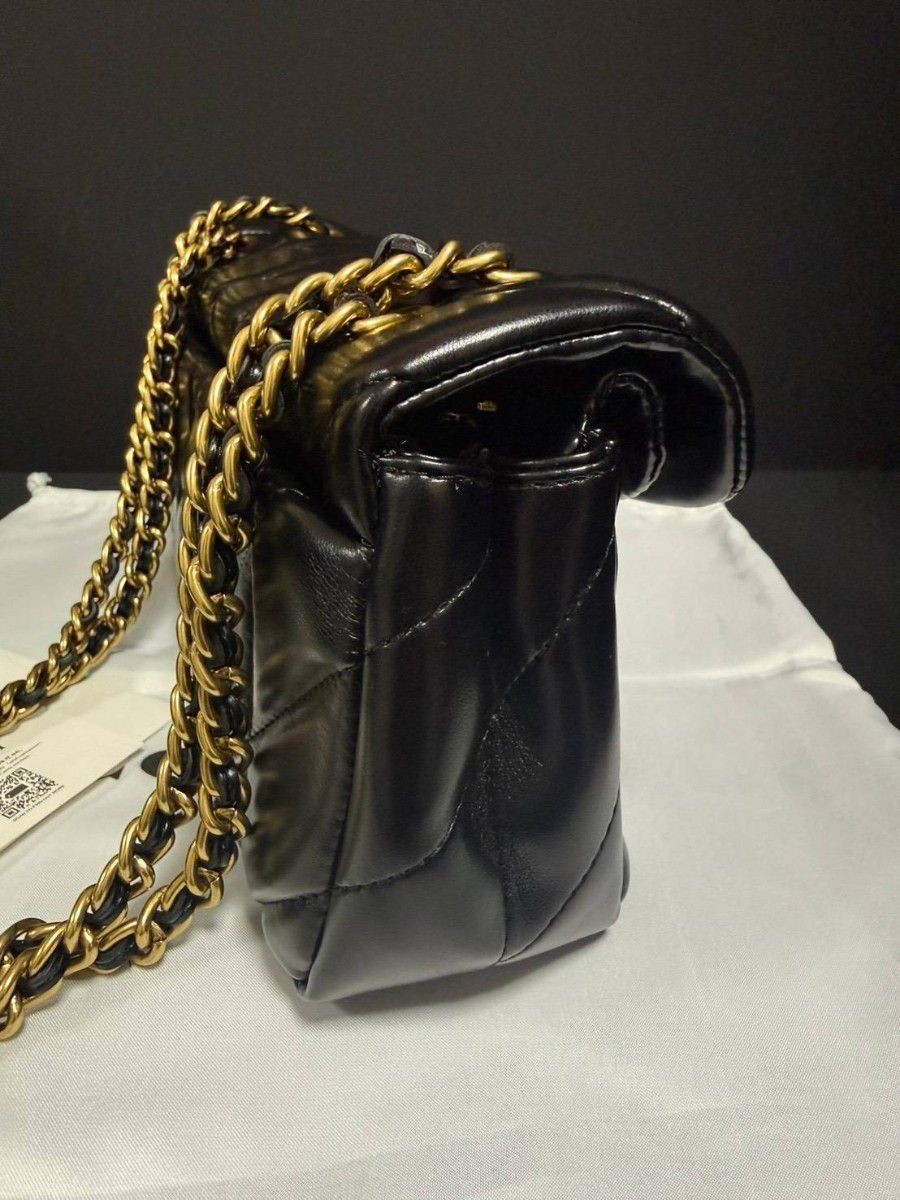 COACH CP150 Tabby Bag Leather with Chain Strap, Black, Zip Inner Snap Pockets