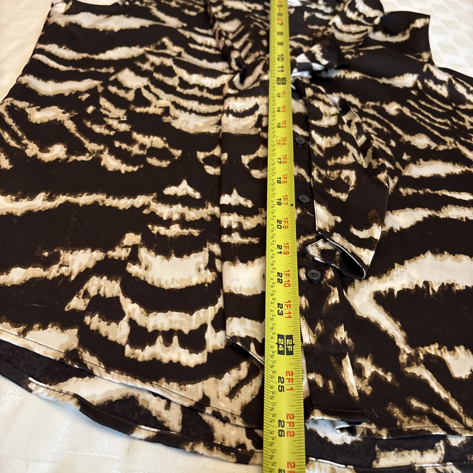 Calvin Klein Zebra Print Brown & Cream Print, Bow Tie V-Neck Button Sleeveless