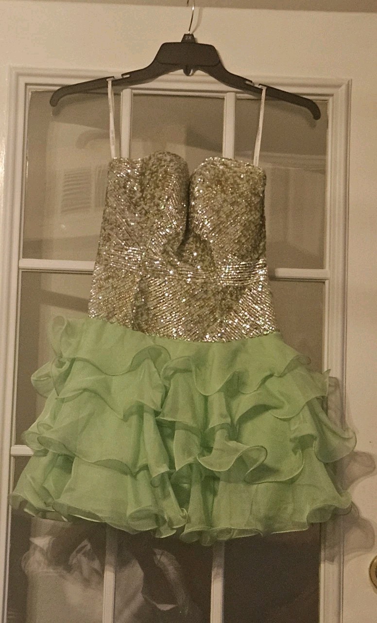Sherri Hill Green/Silver Sequin Strapless Sweetheart Short Dress Women’s 4