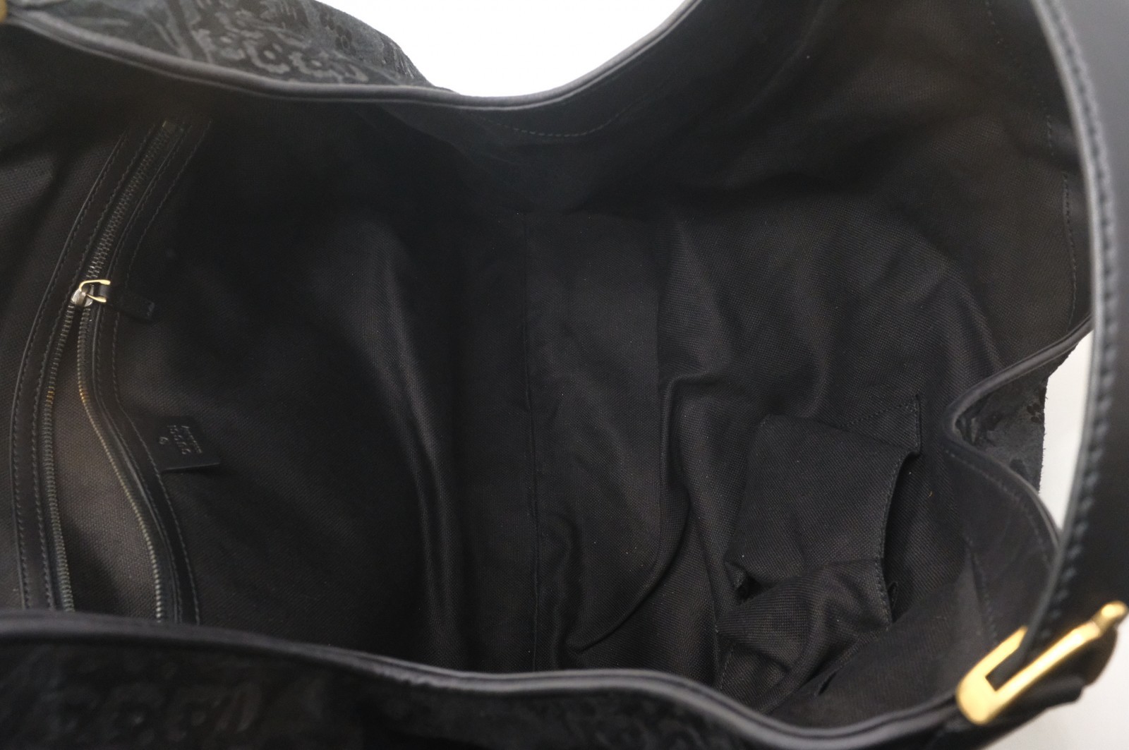 Authentic Gucci Soft Stirrup Tote Bag in Black Suede 296855