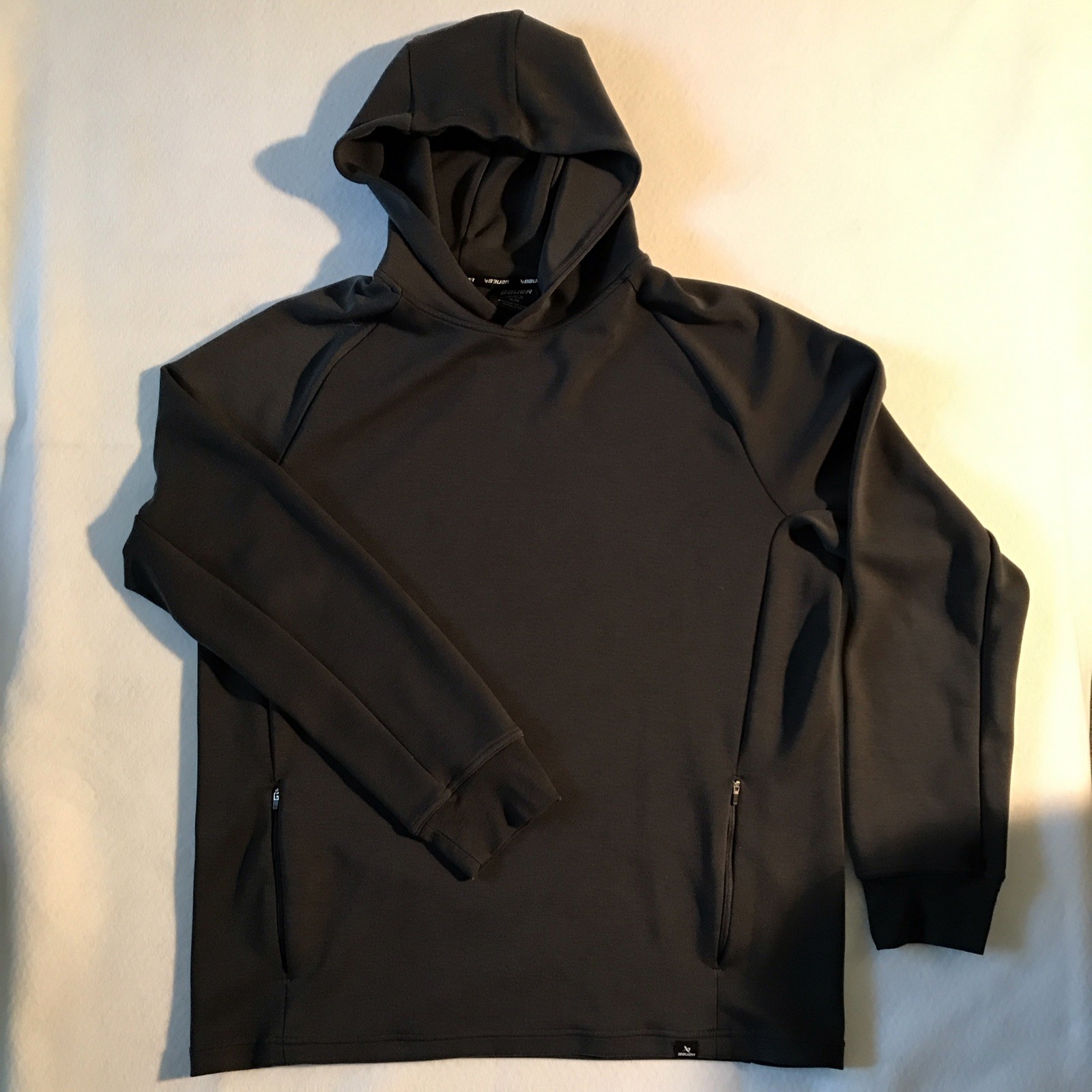 Bauer Men’s Black Pullover Hoodie XL/TG Solid Logo Drawstring Zip Pockets