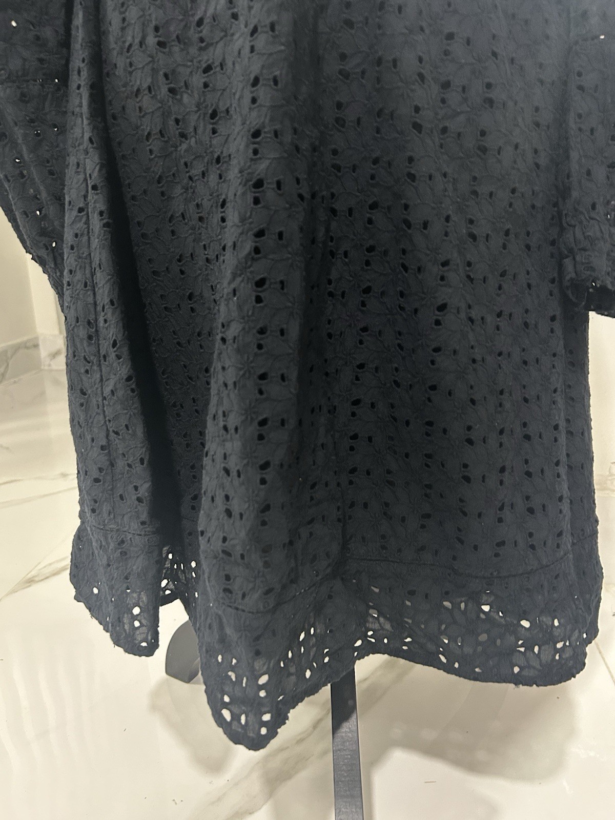 Chelsea28 Black Eyelet Sweetheart Puff Long Sleeve Mini Dress Lined S
