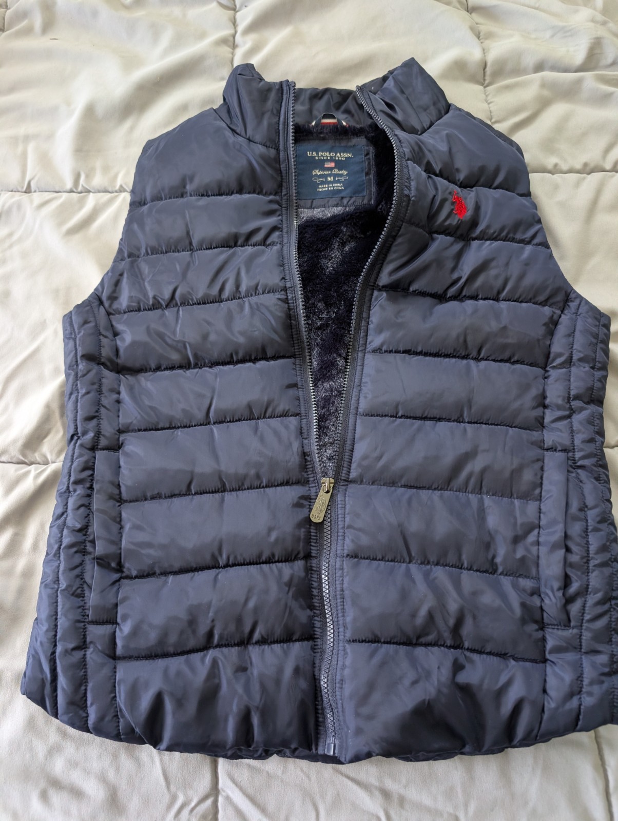 Vintage US Polo Assn Puffer Vest Jacket womens M Full Zip Logo Blue MINT