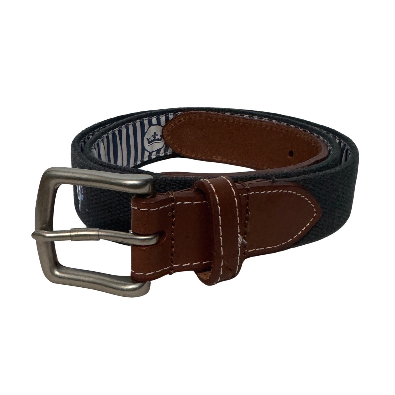 Peter Millar Belt Mens 34 Navy Cactus Embroidered Canvas Leather Brass Golf