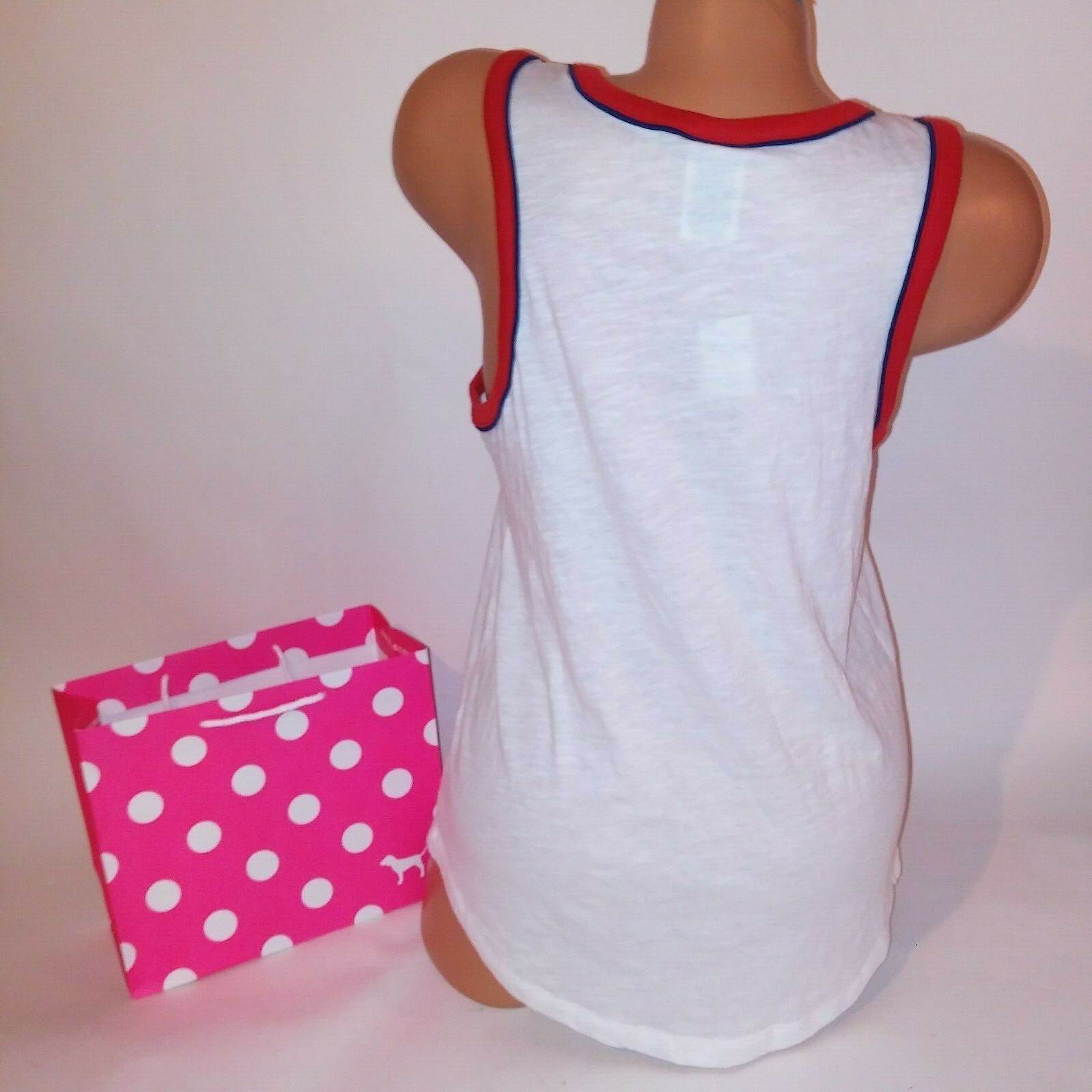 Victoria Secret PINK Tank Top Red White Blue “In Fries We Trust” Sleeveless Logo