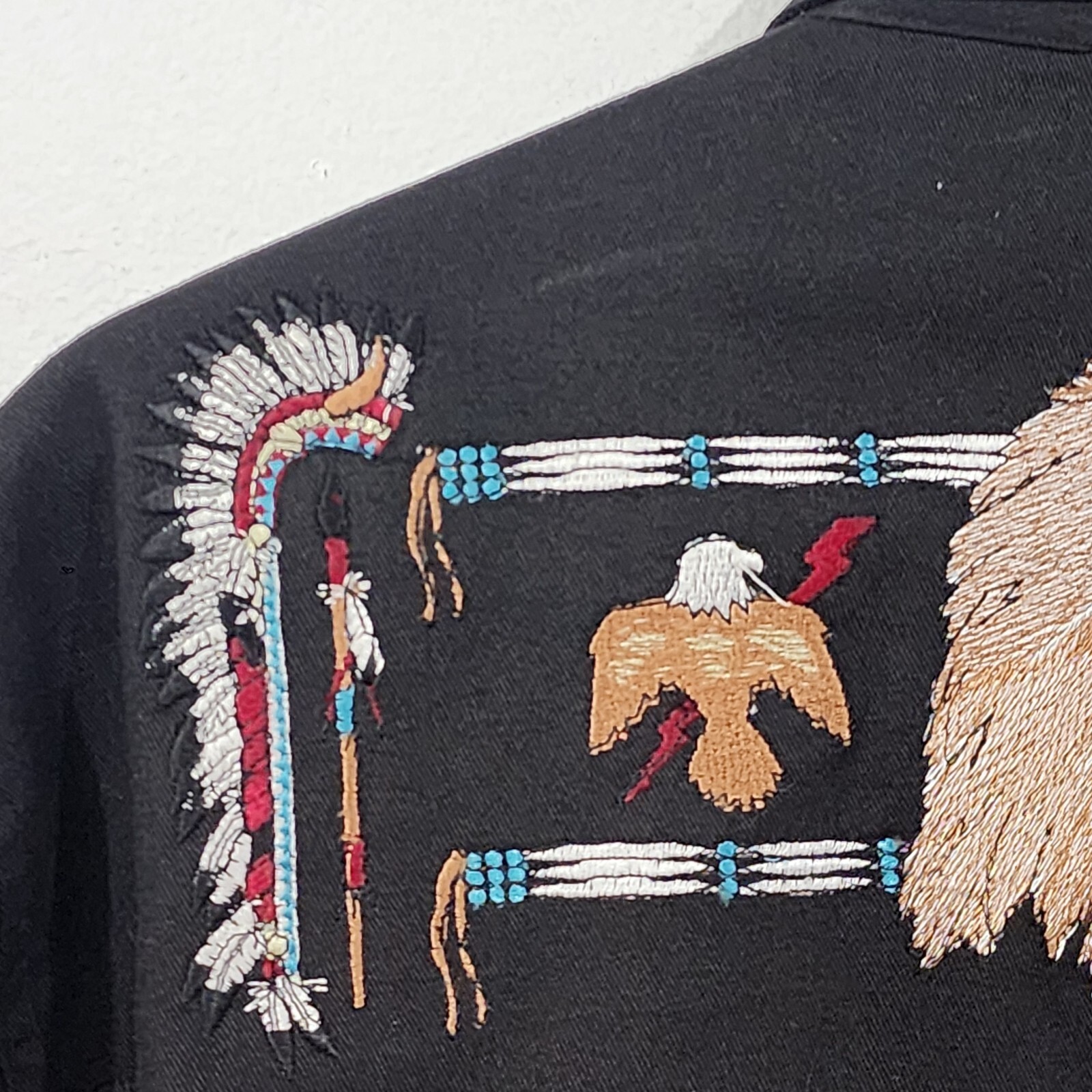 Crazy Cowboy Mens Shirt Black Eagle Embroidered Southwestern Snap Front Size M