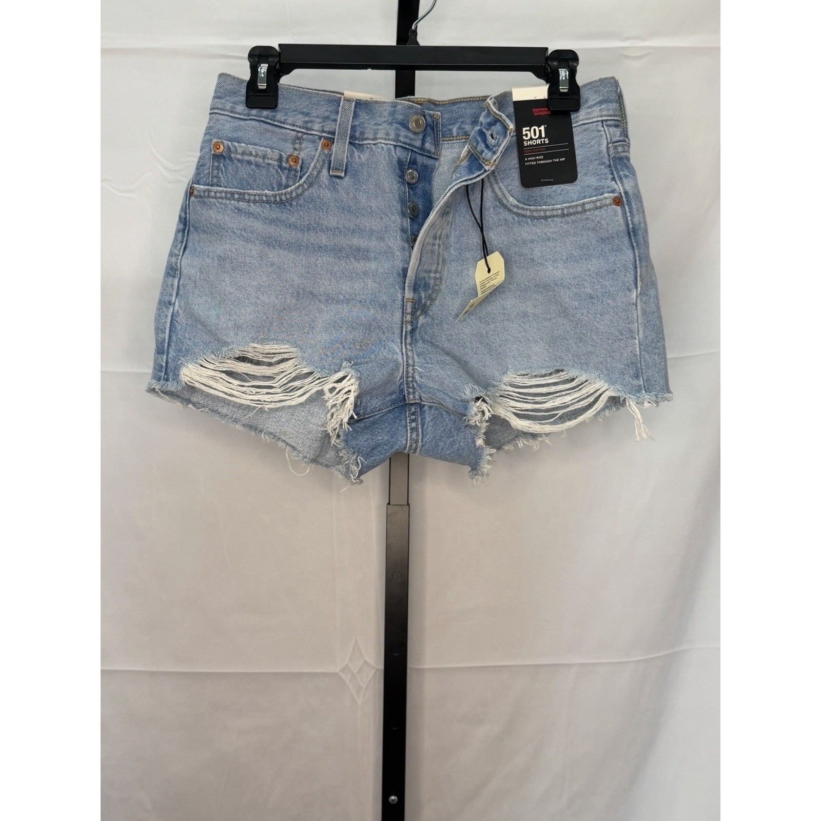 Levi’s 501 Original Fit High-Rise Cut-Off Distressed Shorts Light Wash Sz 27 NWT