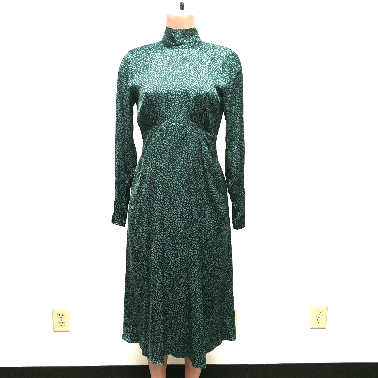 Free People Womens Green Loveless Printed Backless Mock Neck A-Line Midi Dress 2