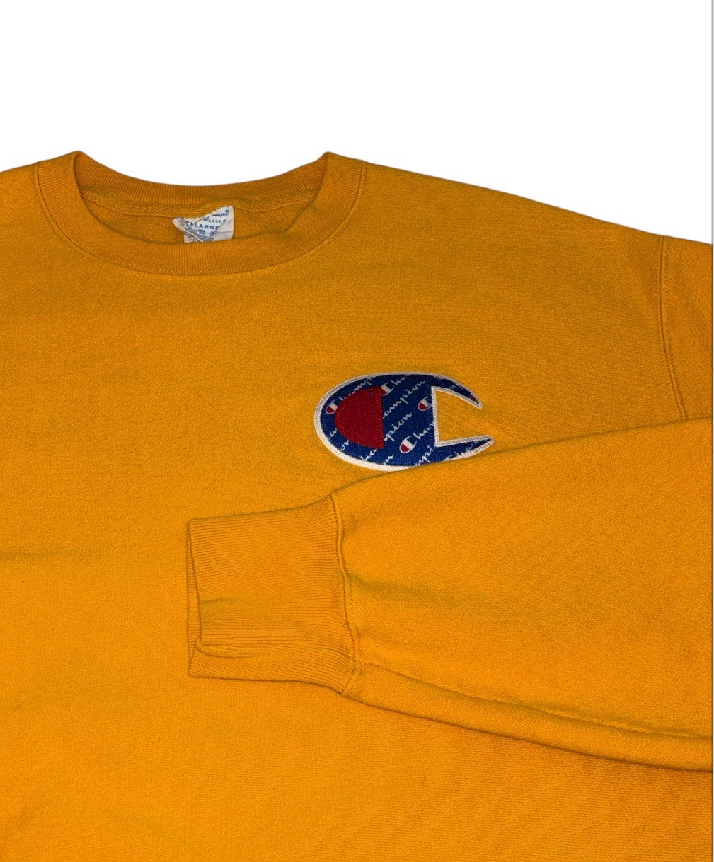 Y2K Champion Reverse Weave Crewneck Sweatshirt Mens 2XL Yellow Sublimated C GF70
