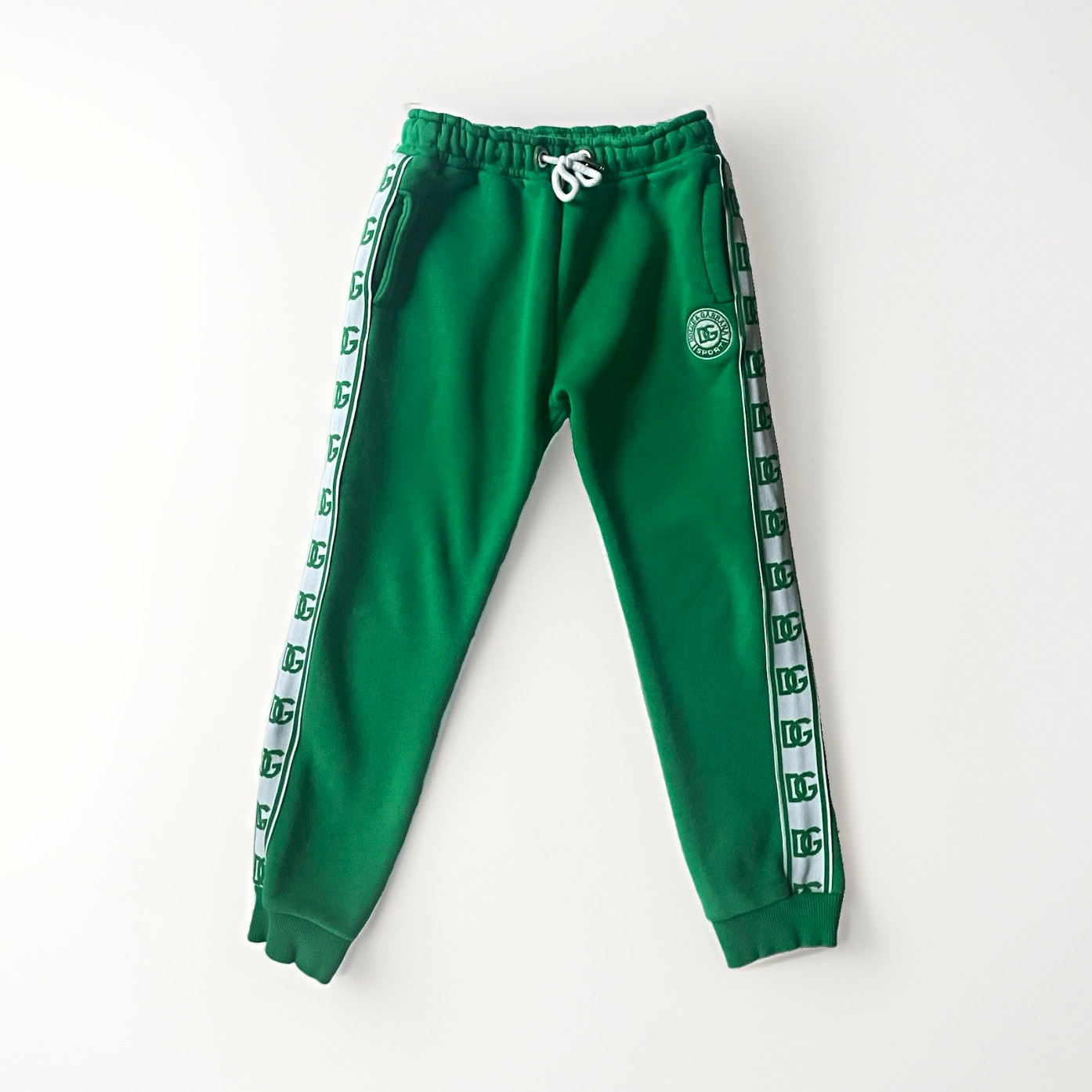 Dolce & Gabbana Boys Green Logo Jogger Pants Fleece Cotton Drawstring Pockets