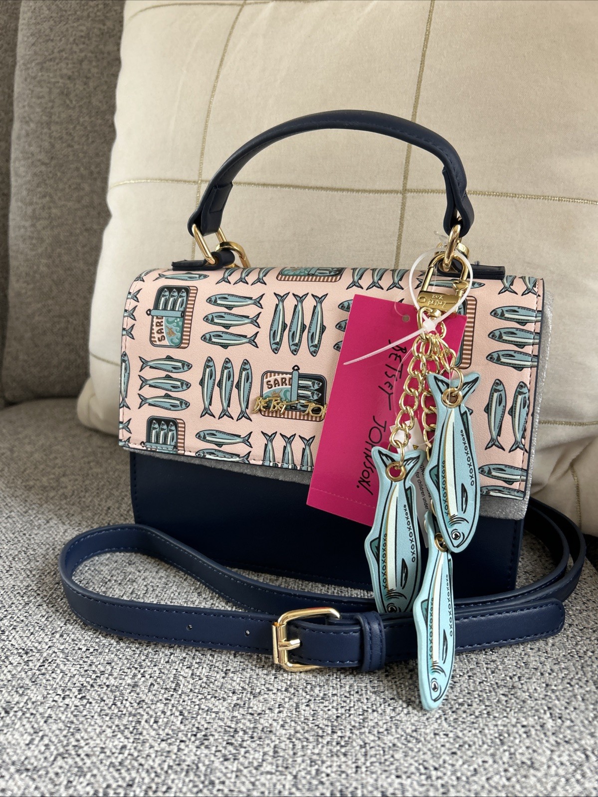 New! Betsey Johnson Sardines Crossbody Bag Purse Fish XOMYLO2 Blue Multi