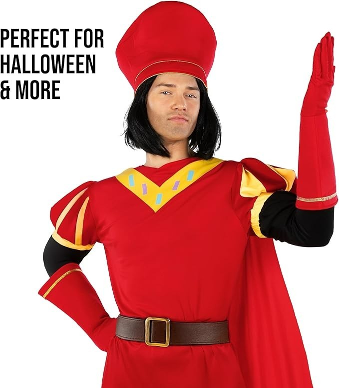 Men`s Red Fairy Tale Lord Costume + Wig Adult Farquaad Outfit Halloween M – 3XL