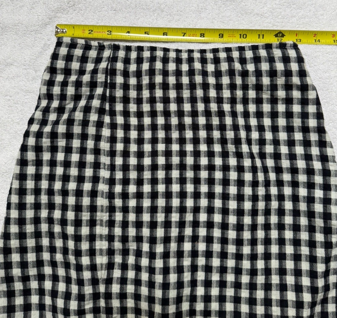 American Eagle Gingham Mini Skirt Size XS Black White Cotton Linen Slit Lined