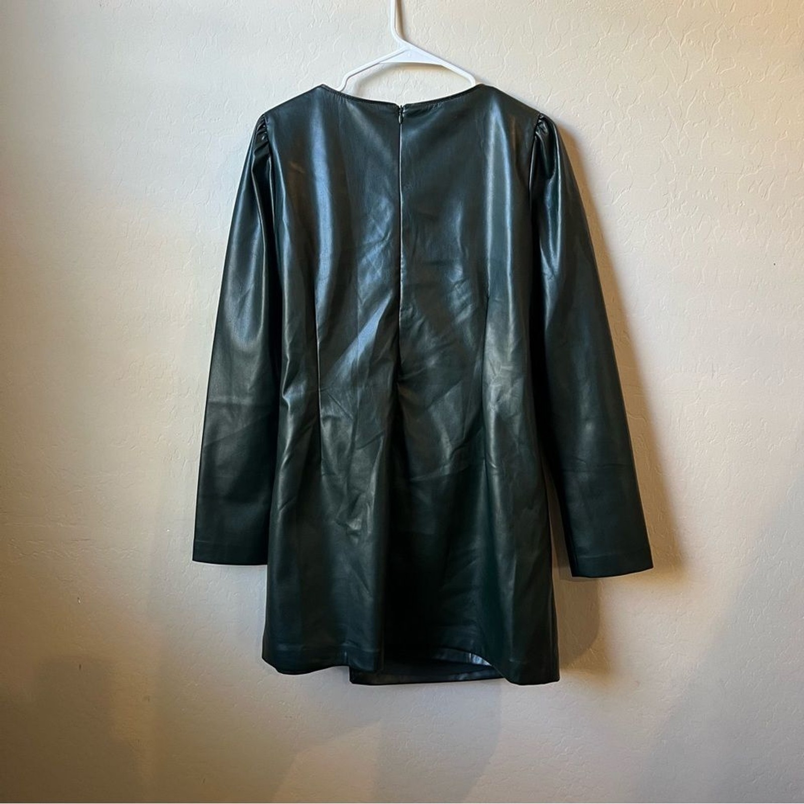 House of Harlow 1960 Black Vegan Leather Long Sleeve Mini Wrap Dress NWOT large