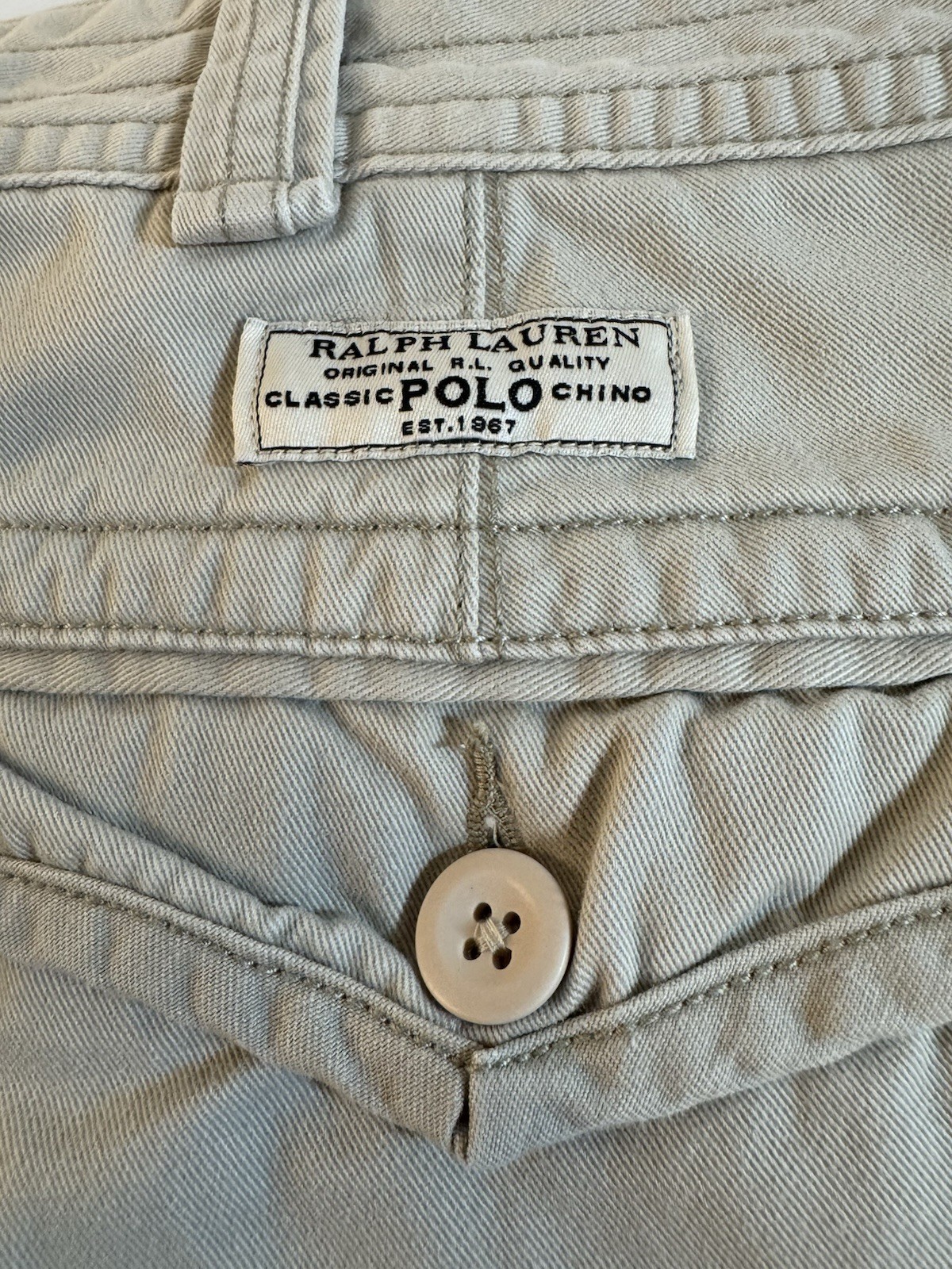 #1579 Polo Ralph Lauren Beige Chino Cargo Shorts Men’s RN41381 Cotton Flat Front