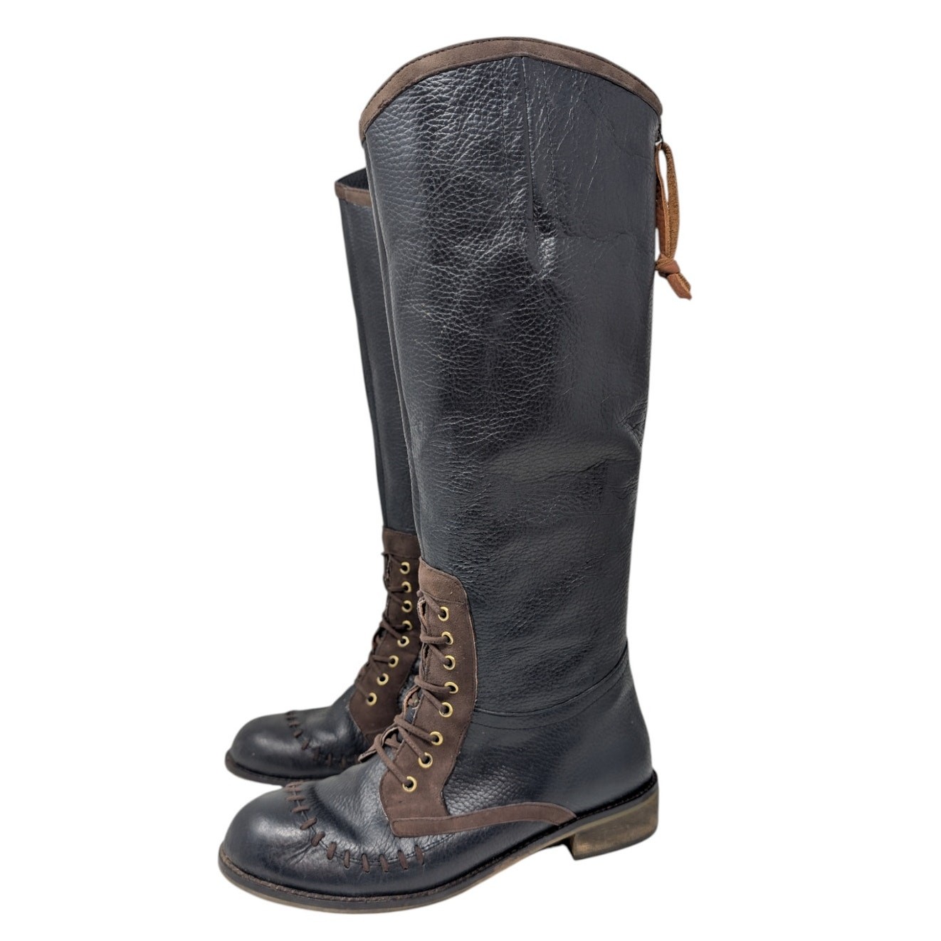 Schuler & Sons Philadelphia Tall Leather Lace Up Boots Black Brown Riding Boho