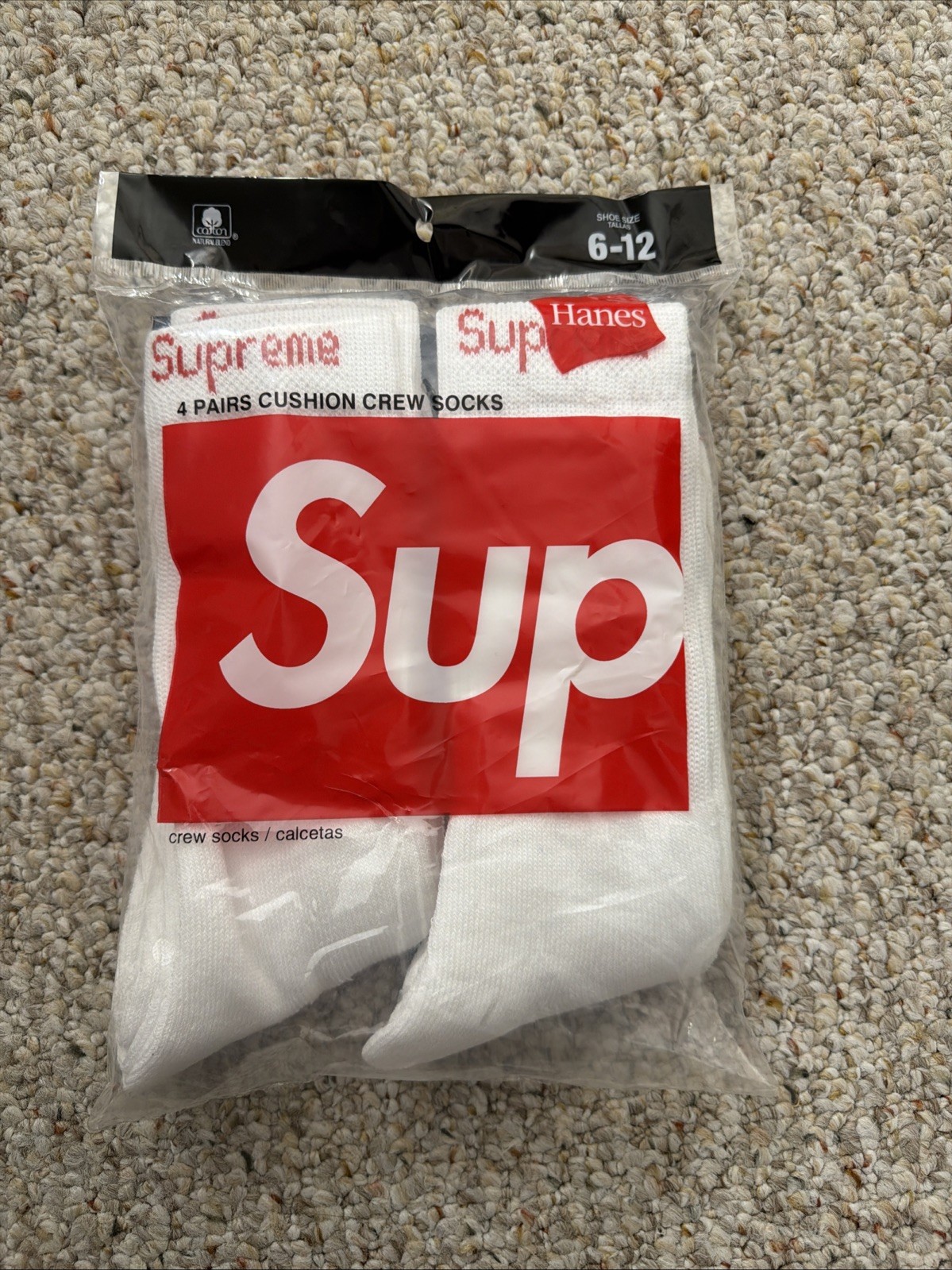Supreme/Hanes Crew Socks Authentic White 4 Pack Size 6-12 Fast Shipping 🚚