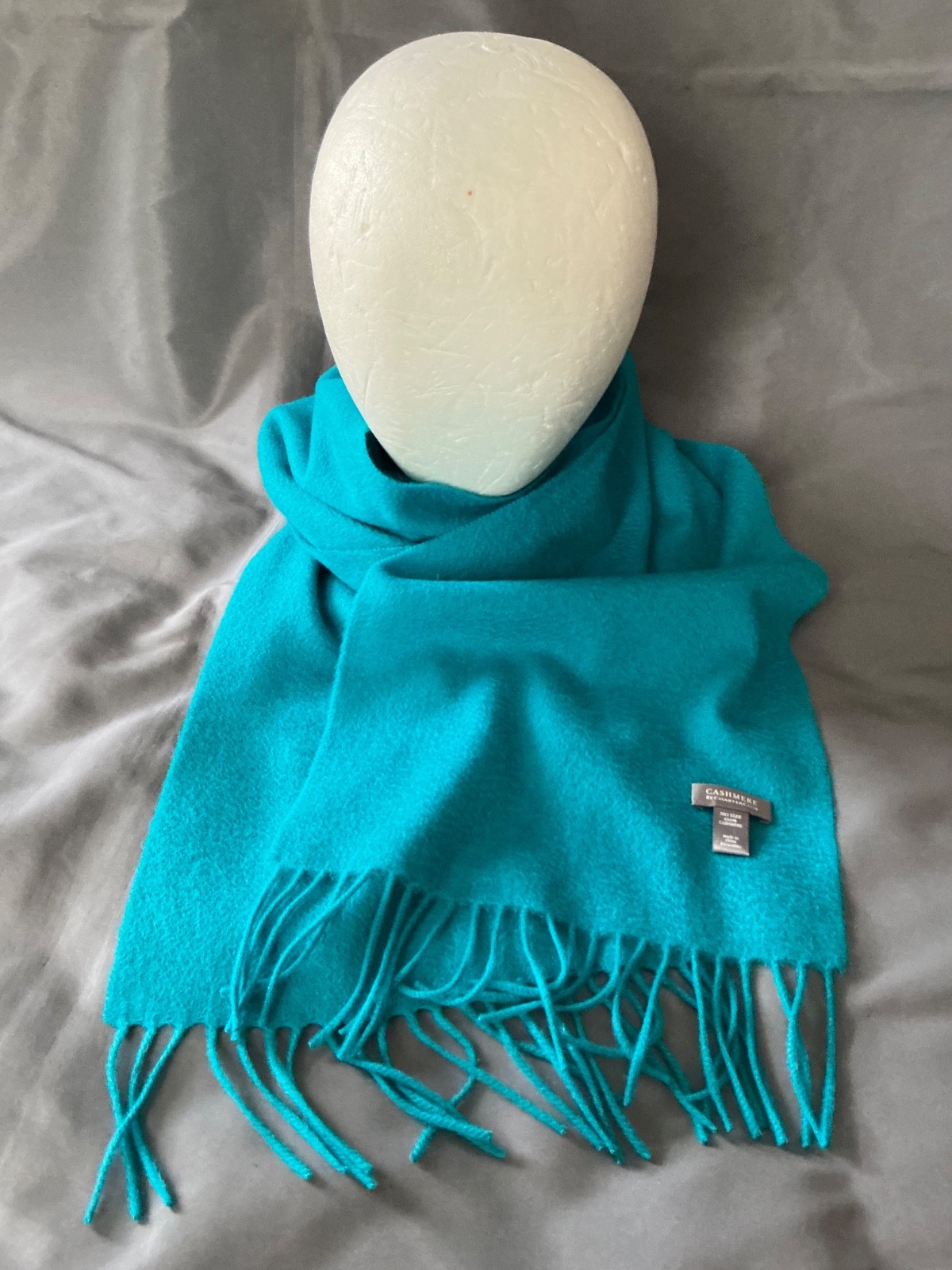 Charter Club Cashmere Fringed Womens Scarf Turquoise 68×10 EXC Rectangular Macys