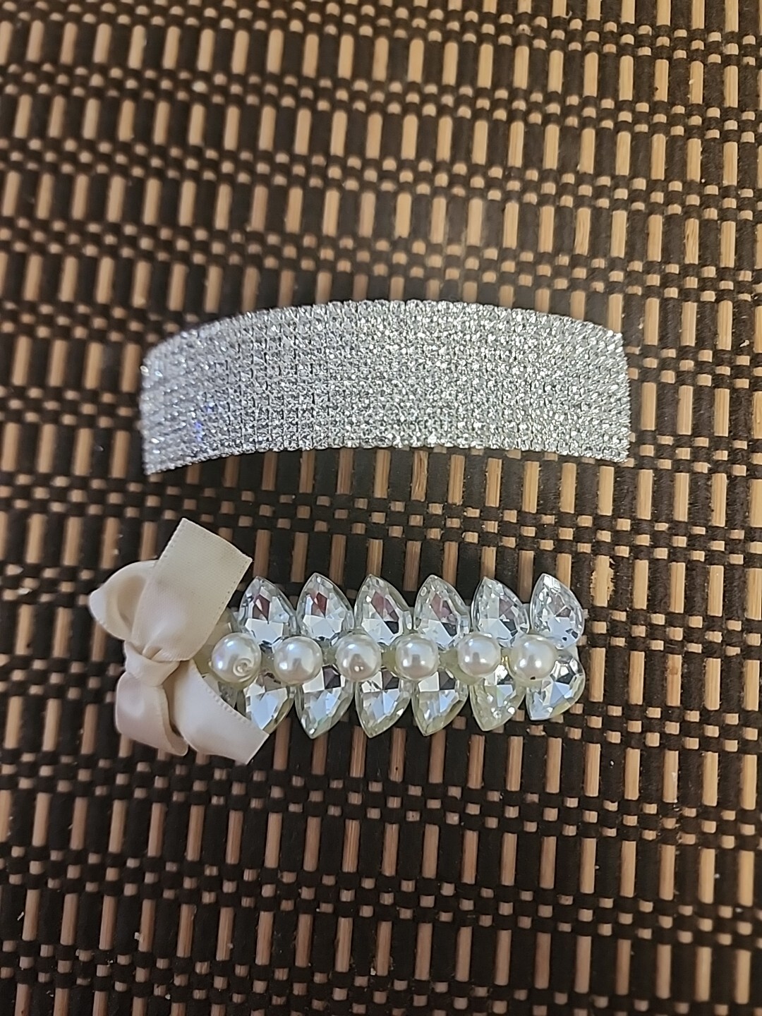 Vintage Rhinestone Hair Barrette And Pearl & Bow Hair Clip VGUC