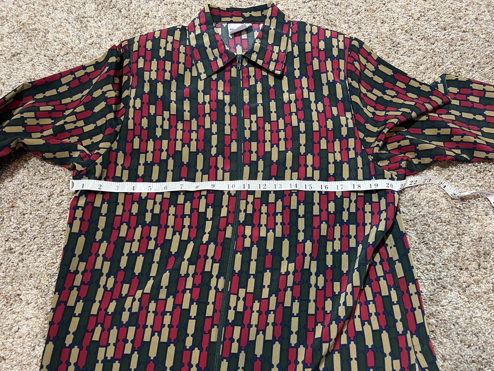 BonWorth VTG Long Sleeve Zip Up Shoulder Pads MultiColor Geometric Blouse SP