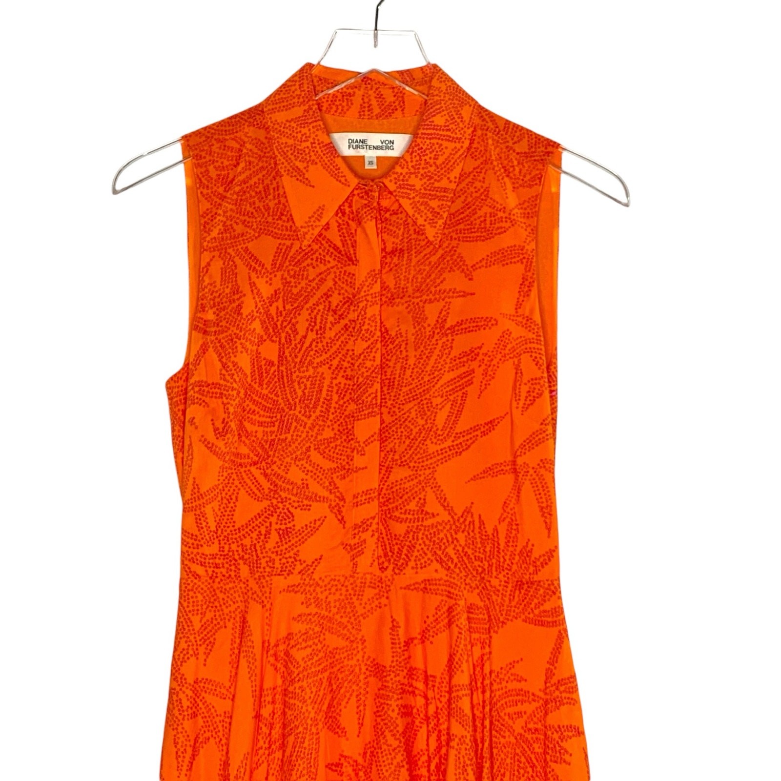 Diane von Furstenberg XS Orange Silk Midi Fit Flare Print Dress Sleeveless *flaw