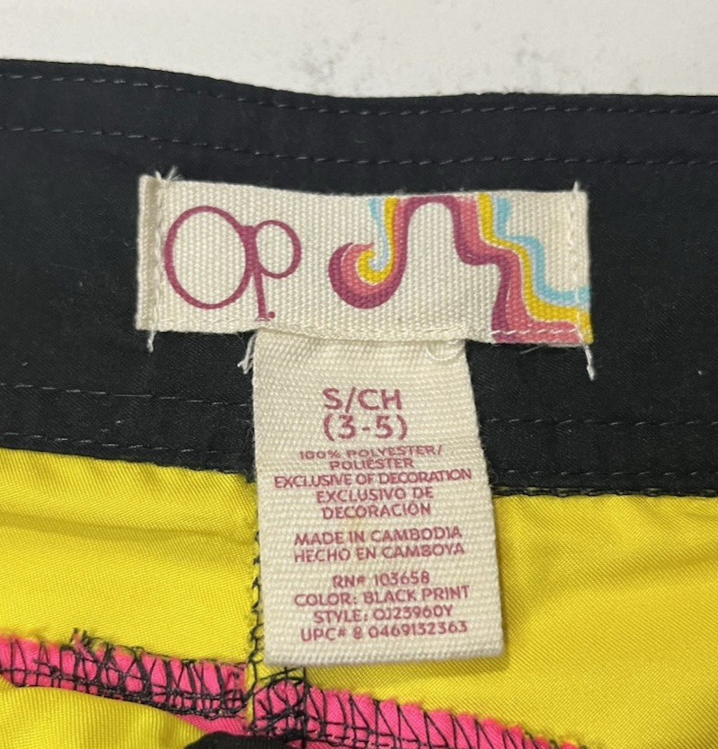 Vintage Ocean Pacific 90’s Board Shorts Black/Pink/Yellow/Blue -SIze S/Ch 3-5