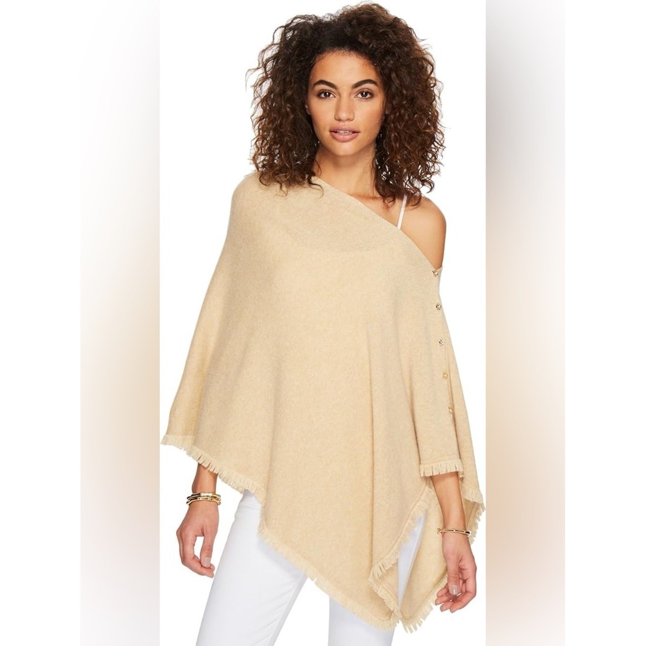Lilly Pulitzer Cashmere Wrap Poncho Scarf Beige Cream Soft Sweater