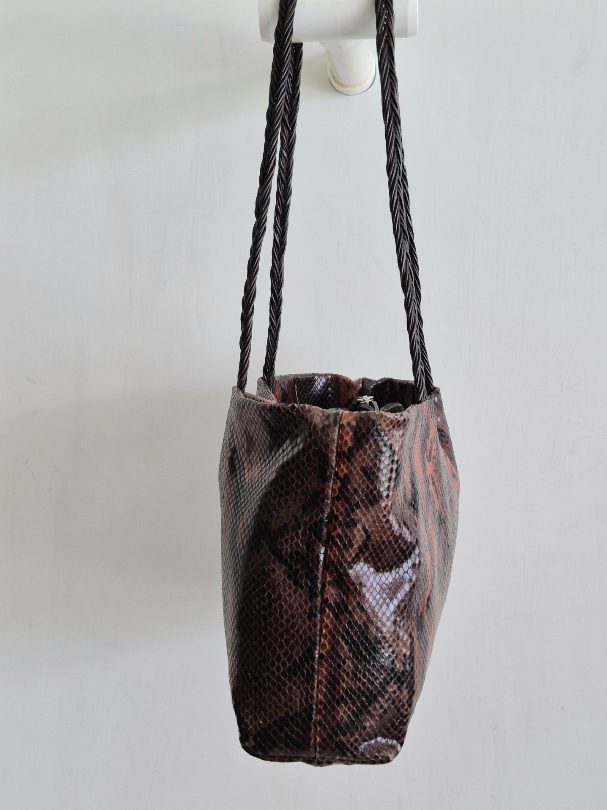 Falor Le Borse Earth Tones Snakeskin Embossed Leather Medium Tote/ Shoulder Bag