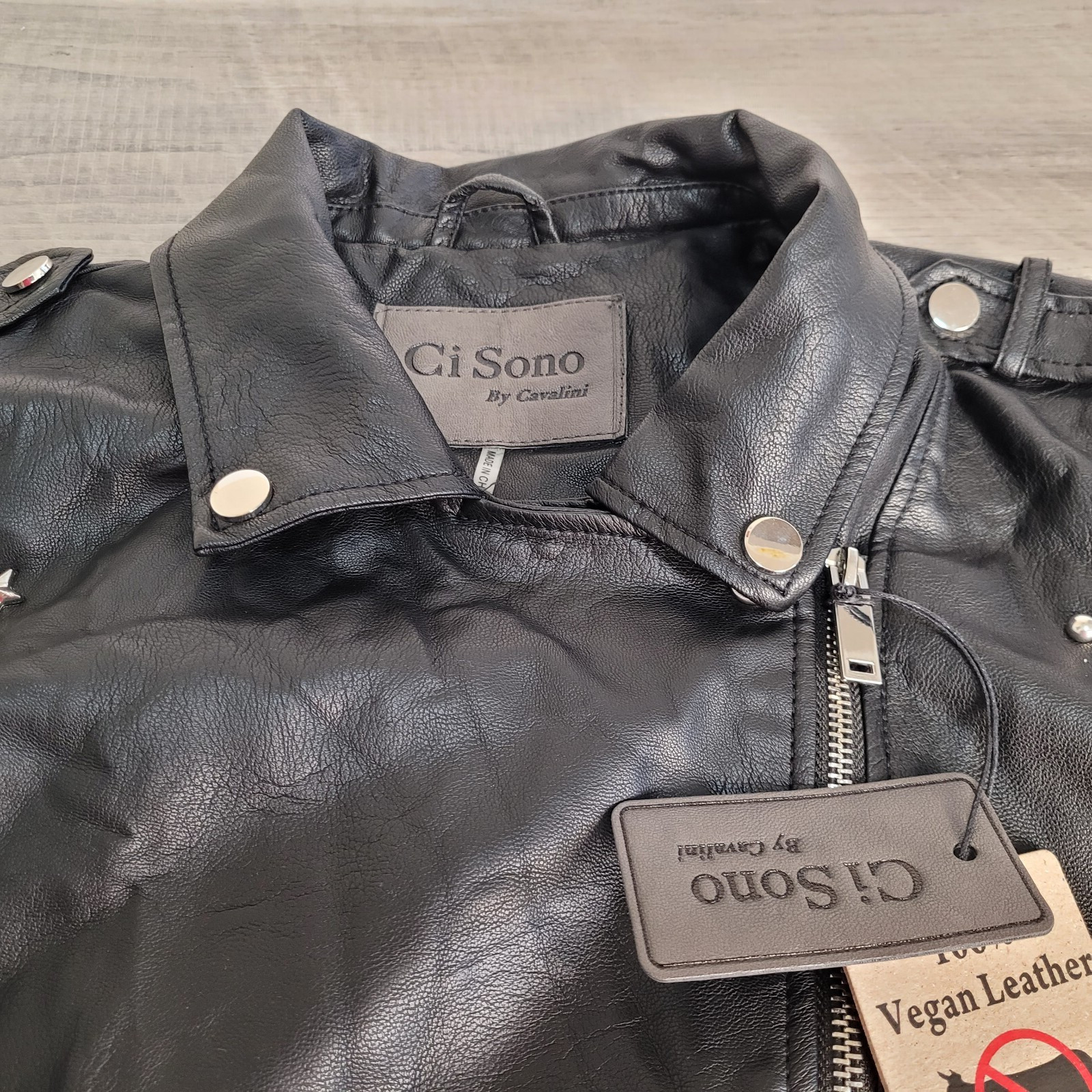 CI SONO By CAVALINI Jacket Womens Large 100% Vegan Leather Lined Bomber Moto