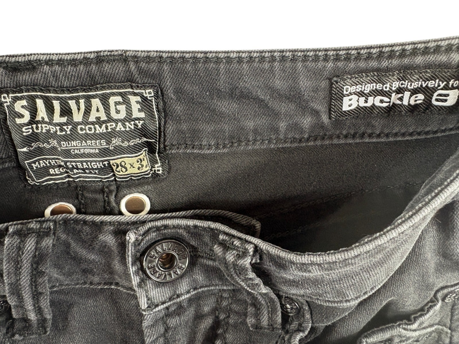 Buckle Salvage Mayhem Straight Regular Fit Jeans Mens 28×32 Black Denim Low Rise