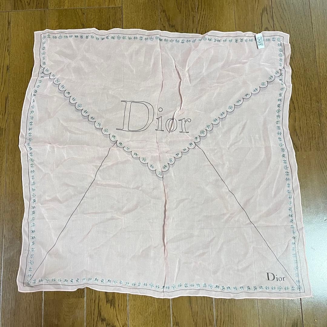 Christian Dior Silk Chiffon Square Scarf Pink 19.7 in Pre owned