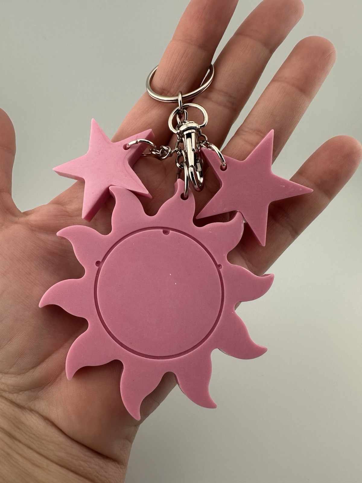 Handmade Pink Epoxy Resin Sun & Star Keychain Cute Kawaii Bag Charm Gift