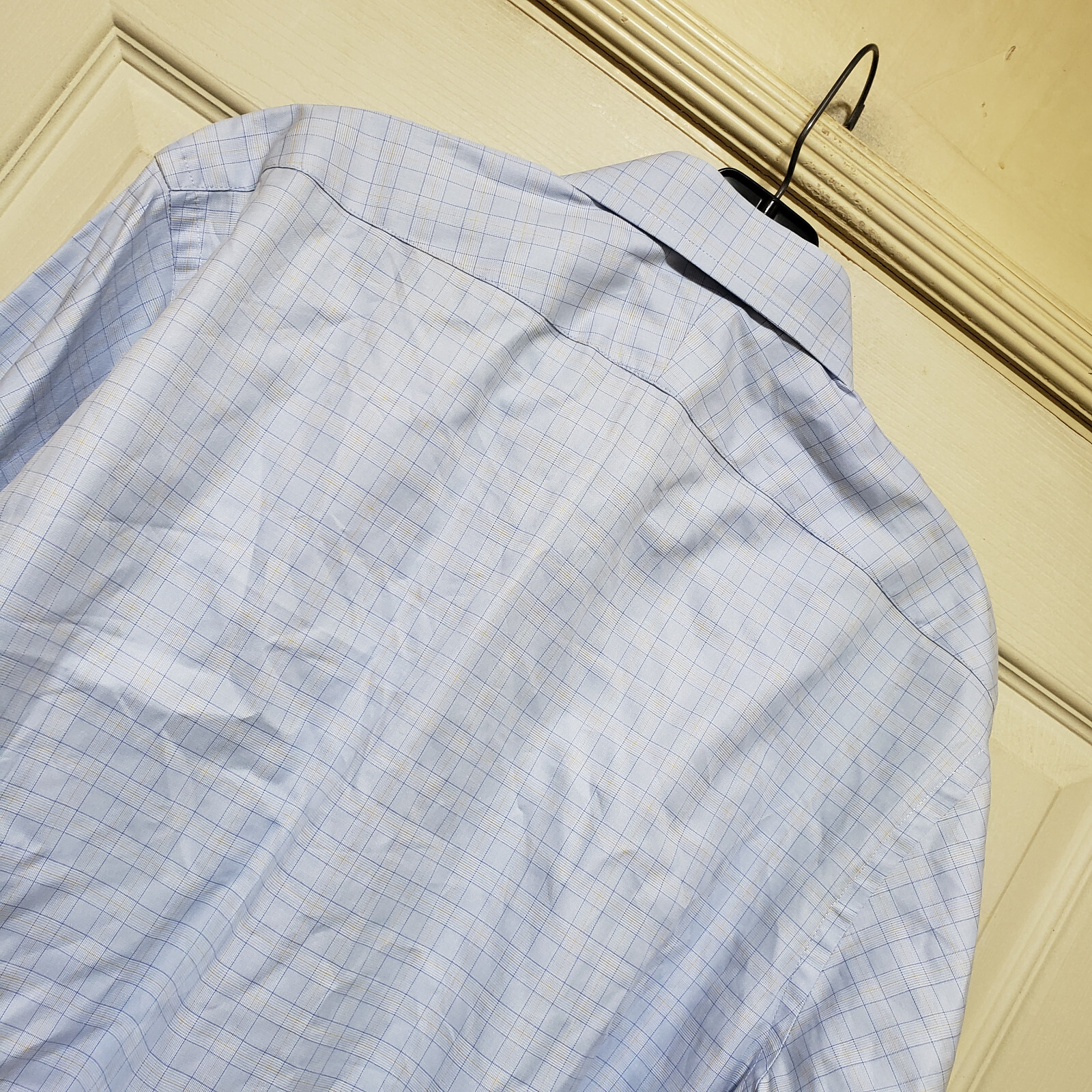 Brooks Bros Shirt Mens 16 33 Blue Check Work Office Cutaway USA Egyption Vtg Dad