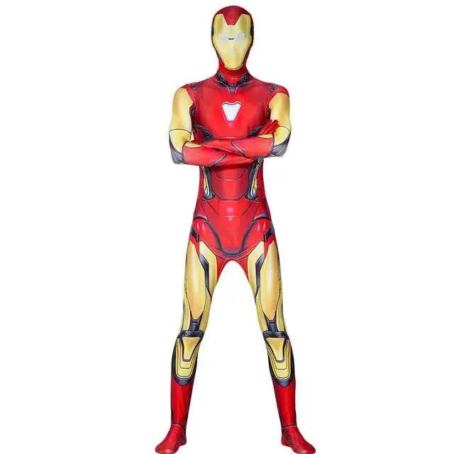 Kids Red Gold Armored Superhero Costume Bodysuit + Mask Ages 3-12 Halloween